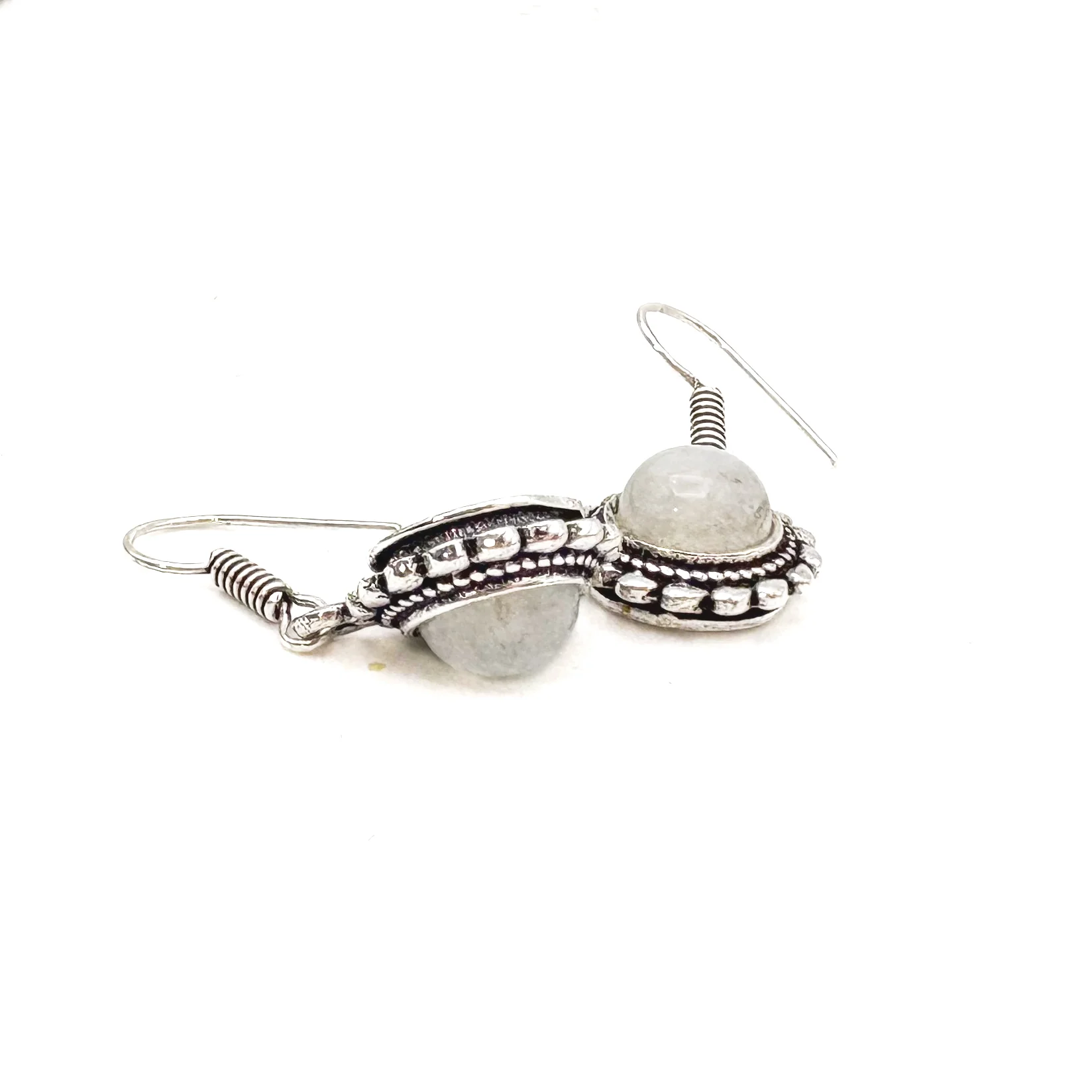Moonstone Circle Rope White Brass Earrings - Image 6