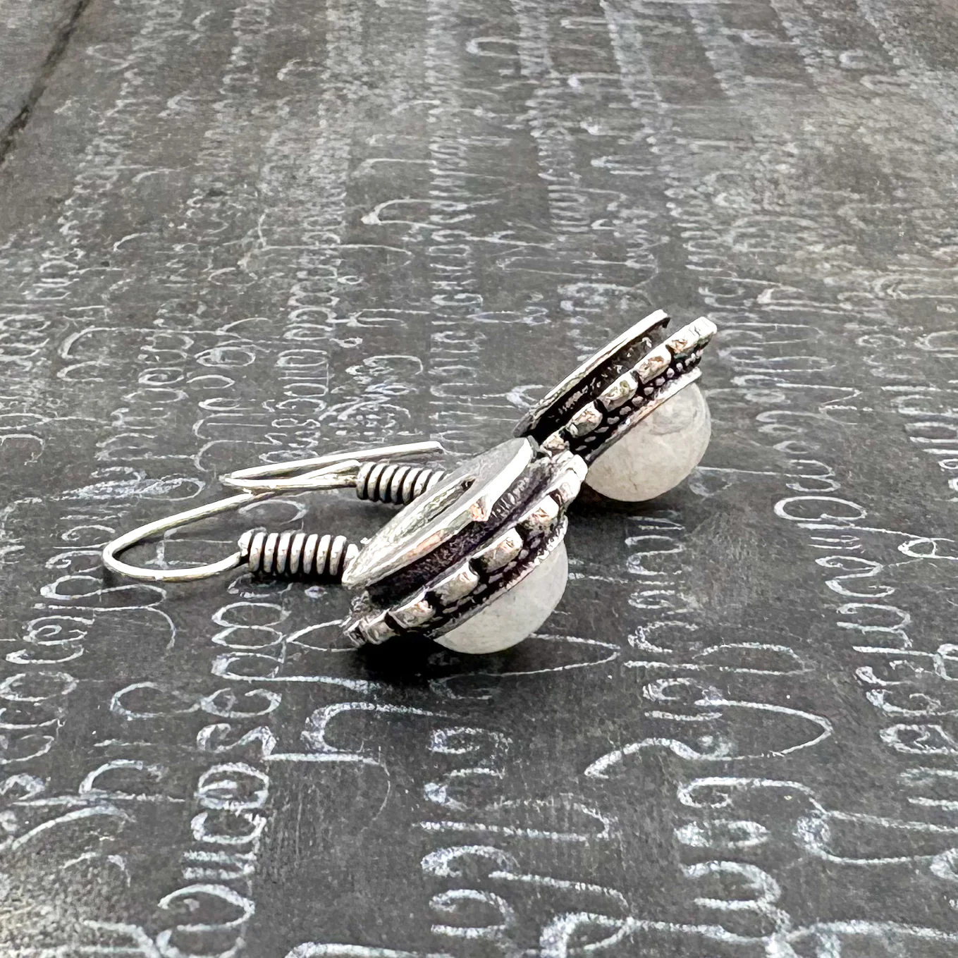 Moonstone Circle Rope White Brass Earrings - Image 7