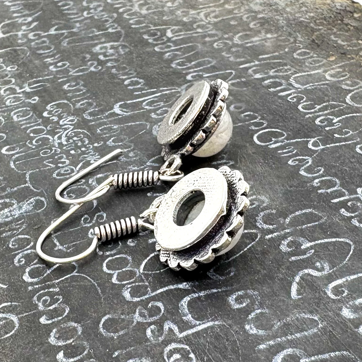 Moonstone Circle Rope White Brass Earrings - Image 9
