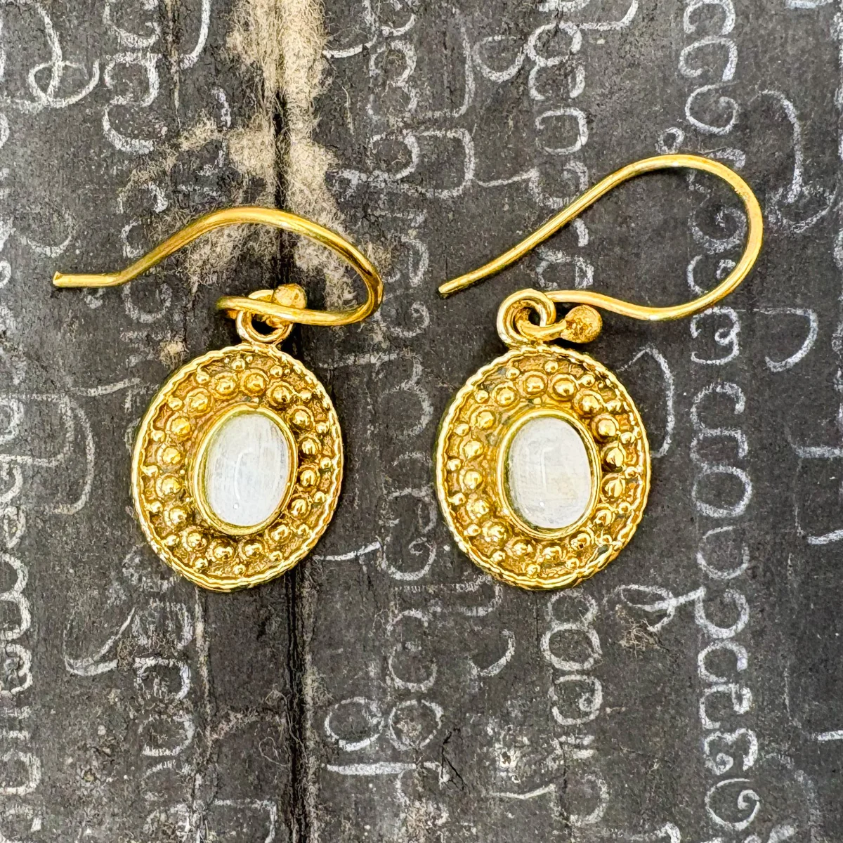Moonstone Dots & Ovals Brass Earrings - Image 3