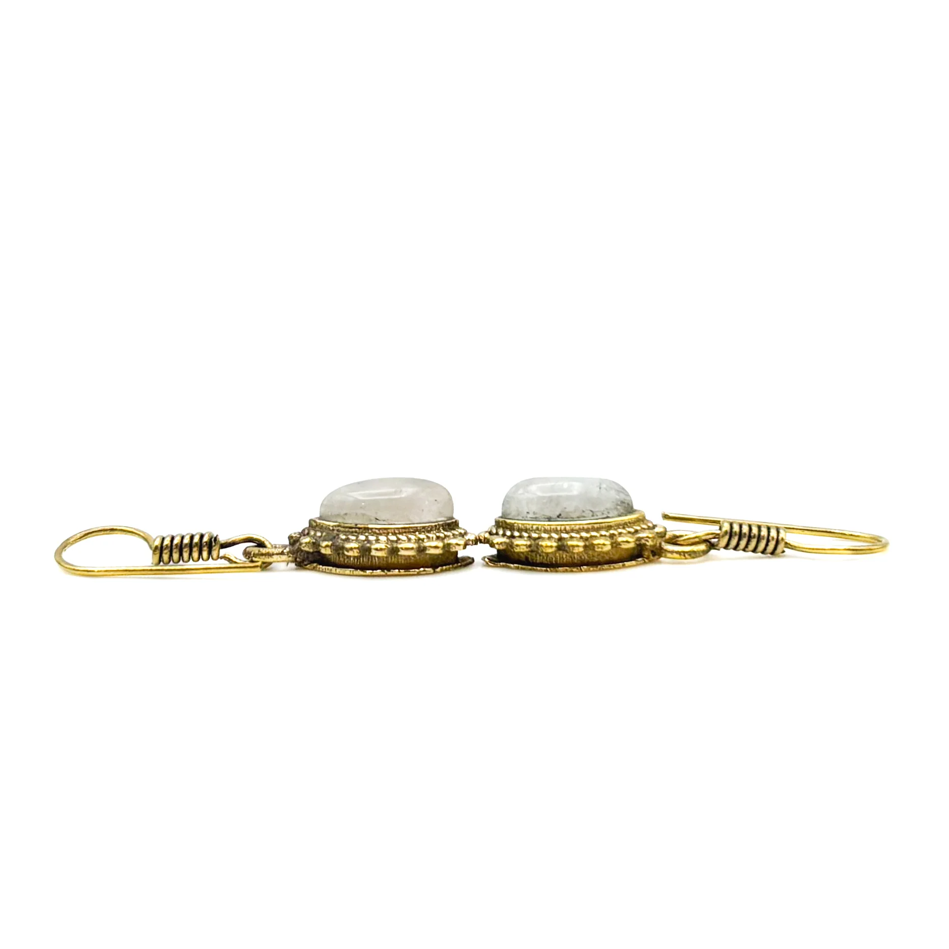 Moonstone Dotted Leaf Brass Earrings - Image 10