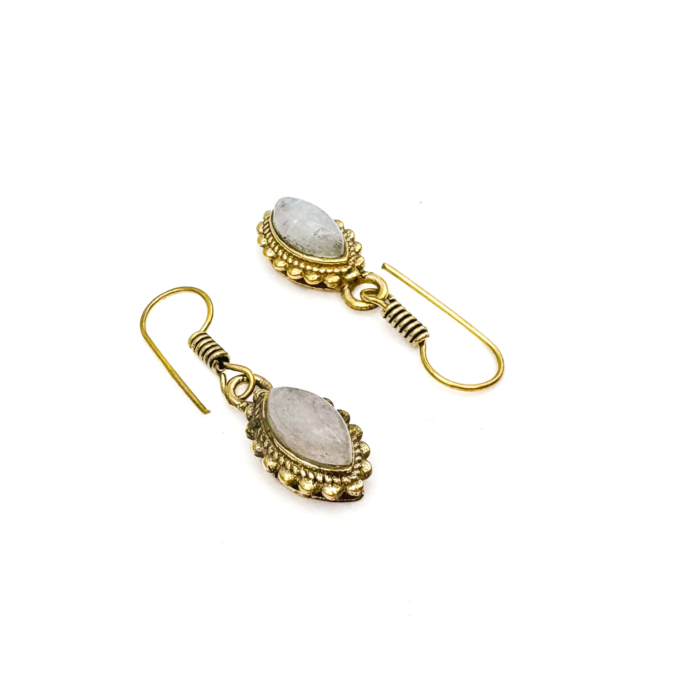Moonstone Dotted Leaf Brass Earrings - Image 2