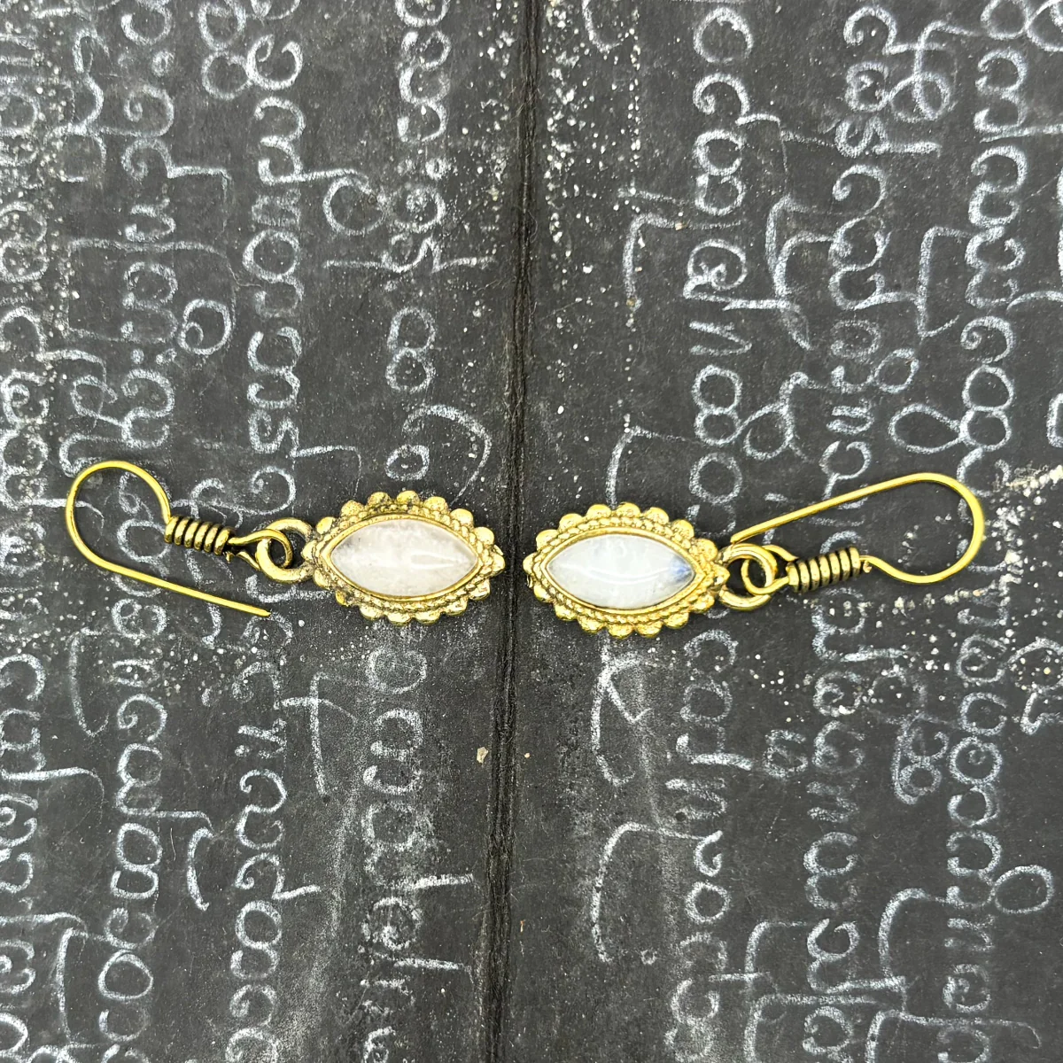 Moonstone Dotted Leaf Brass Earrings - Image 3