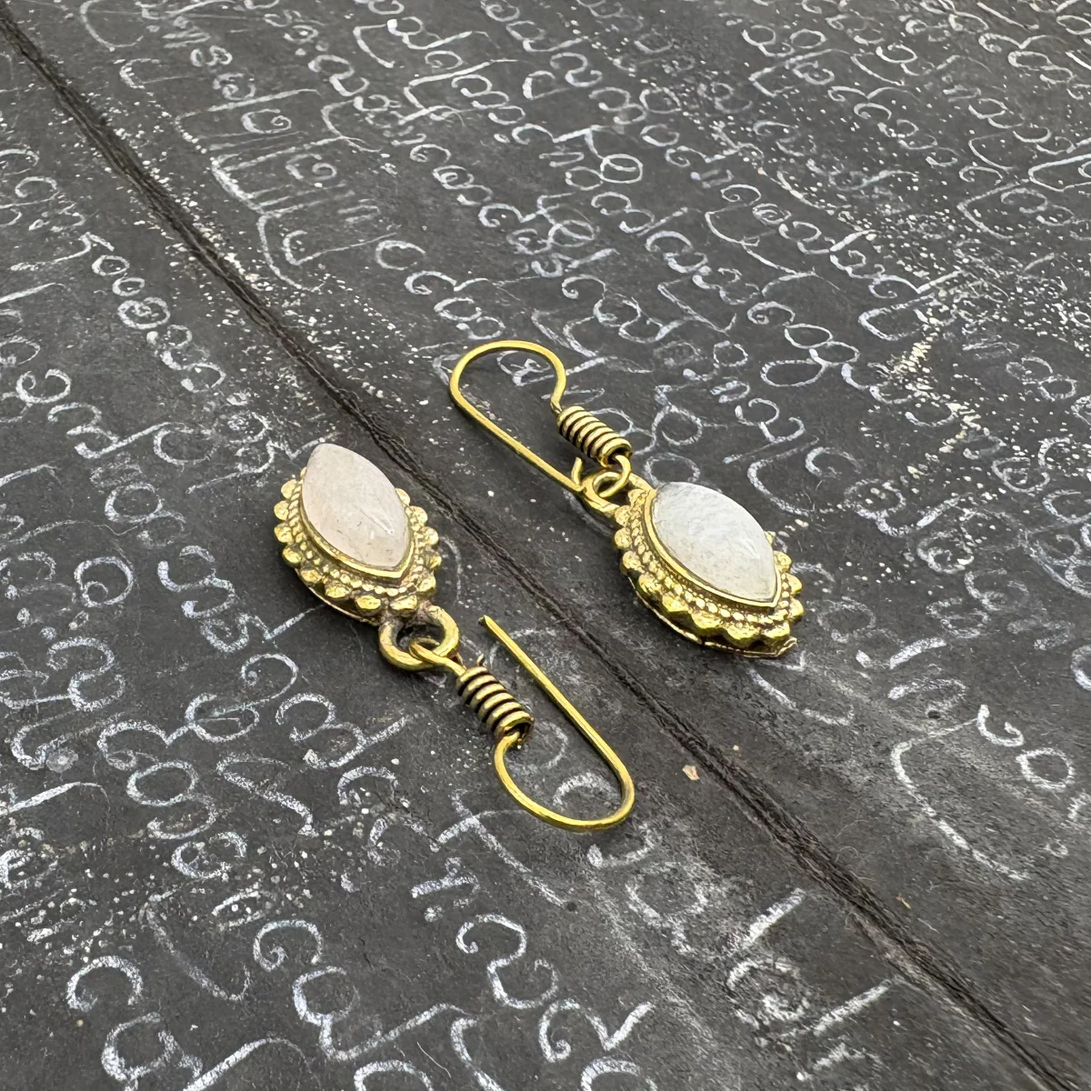 Moonstone Dotted Leaf Brass Earrings - Image 4