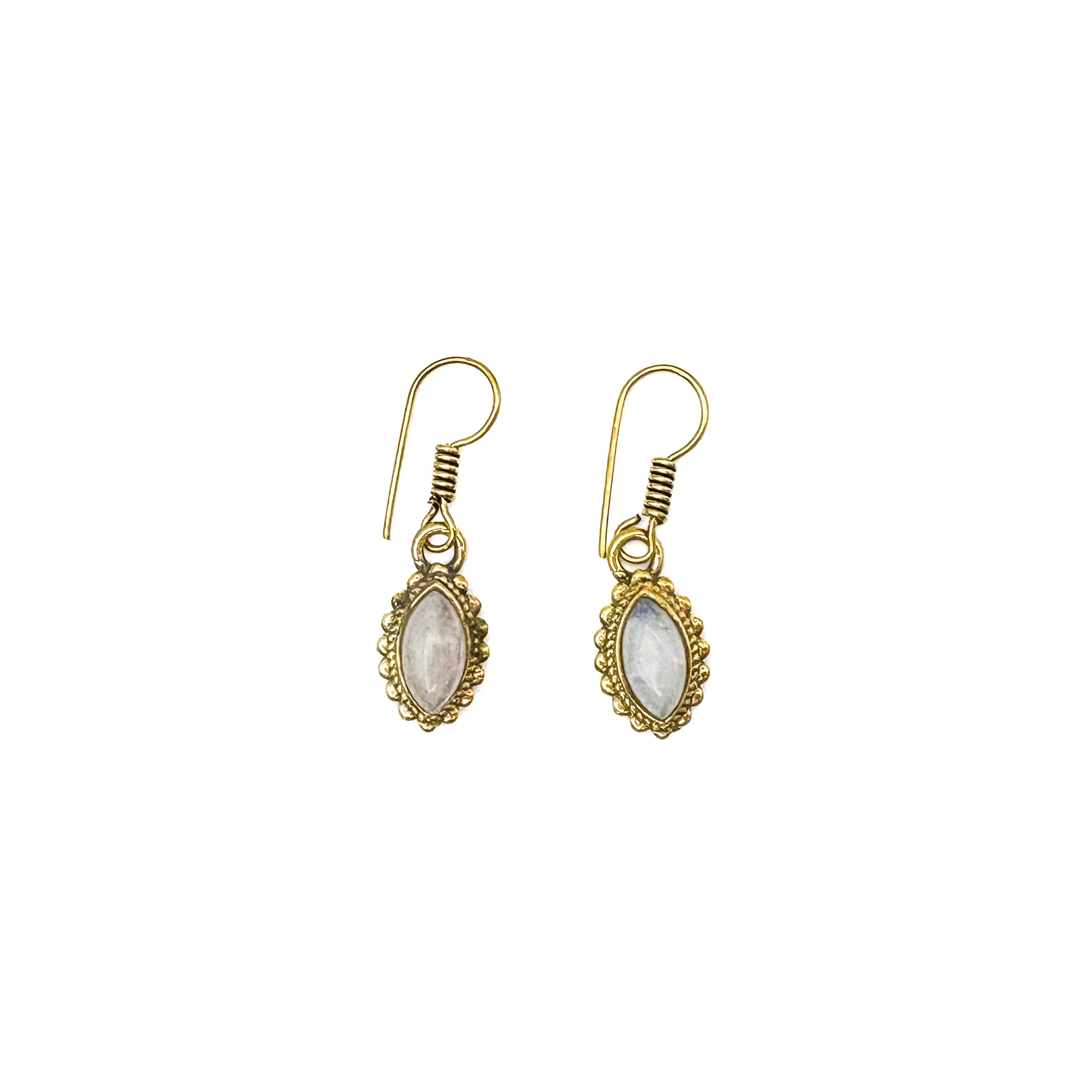 Moonstone Dotted Leaf Brass Earrings - Image 5