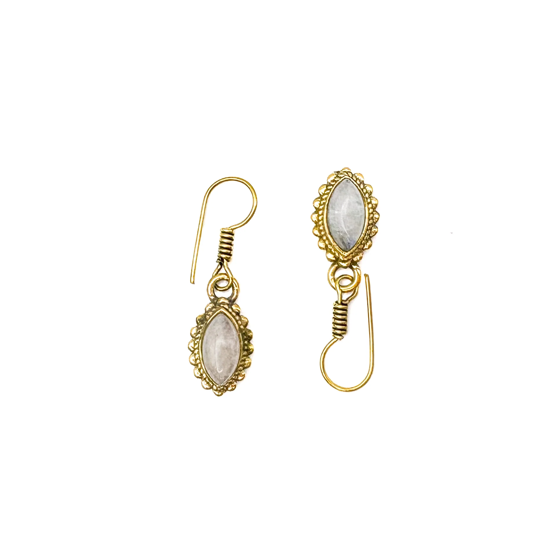 Moonstone Dotted Leaf Brass Earrings - Image 7