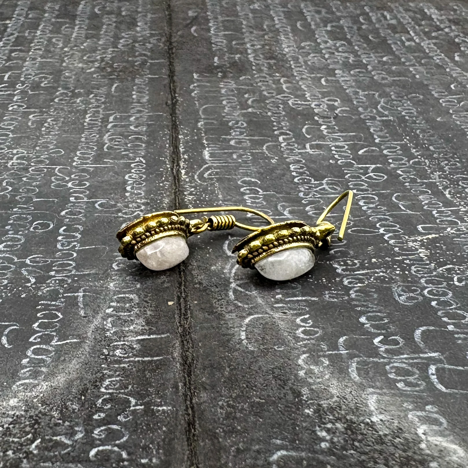 Moonstone Dotted Leaf Brass Earrings - Image 8