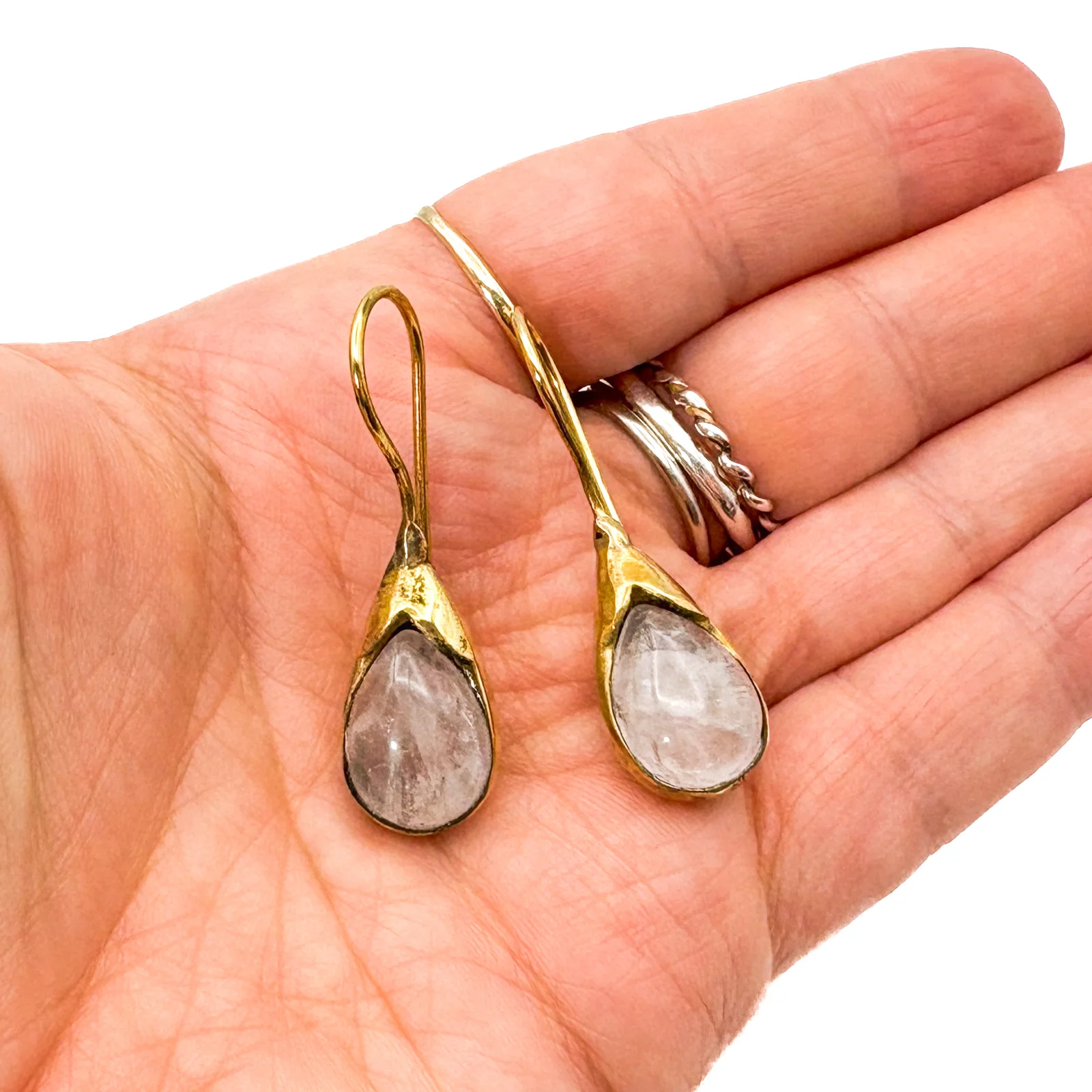Moonstone Drop Brass Earrings - Image 7