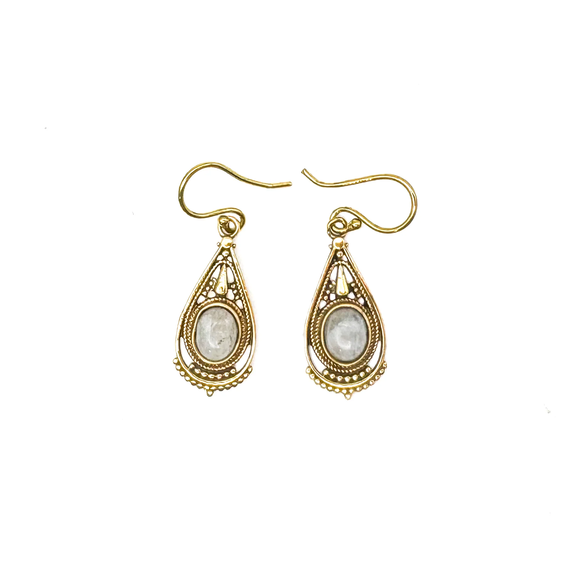 Moonstone Fancy Filagree Teardrop Brass Earrings - Image 4