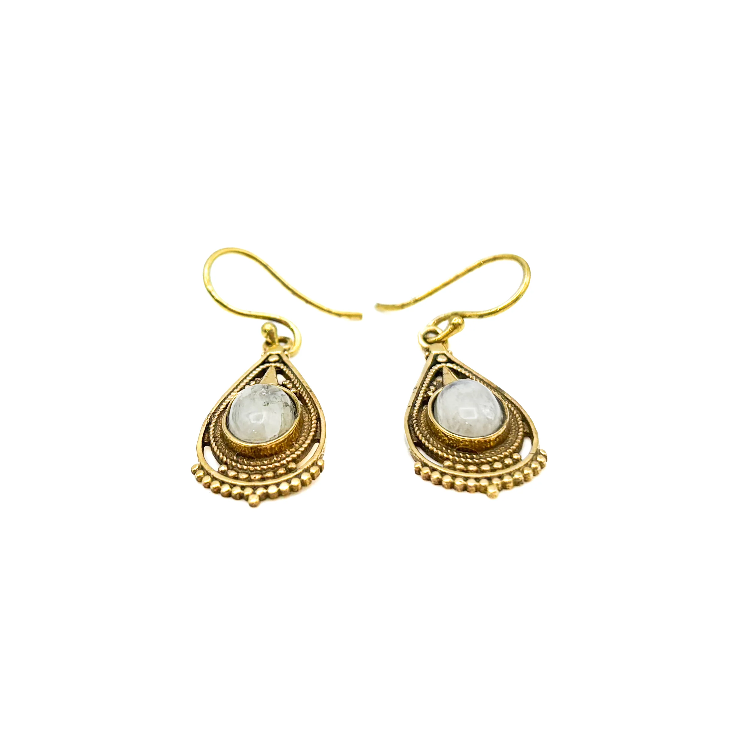 Moonstone Fancy Filagree Teardrop Brass Earrings - Image 5
