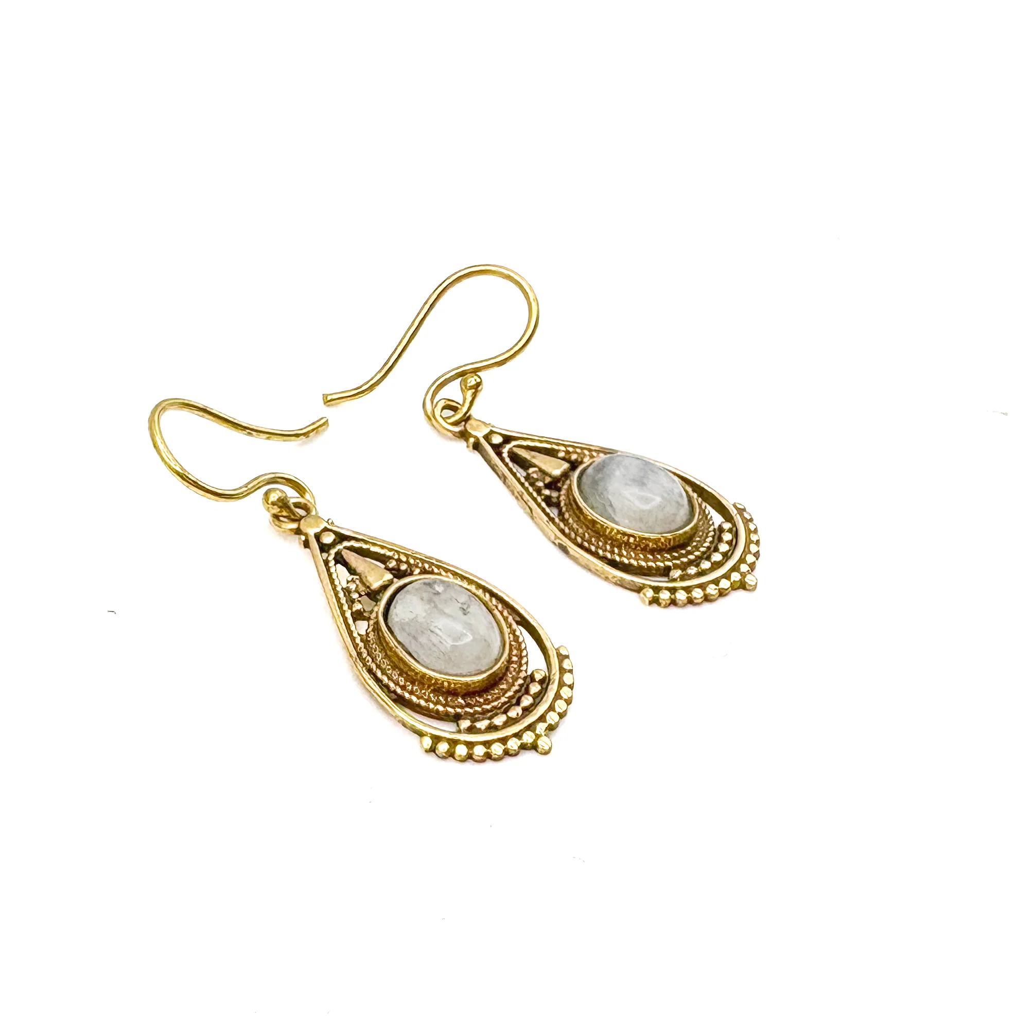 Moonstone Fancy Filagree Teardrop Brass Earrings - Image 6