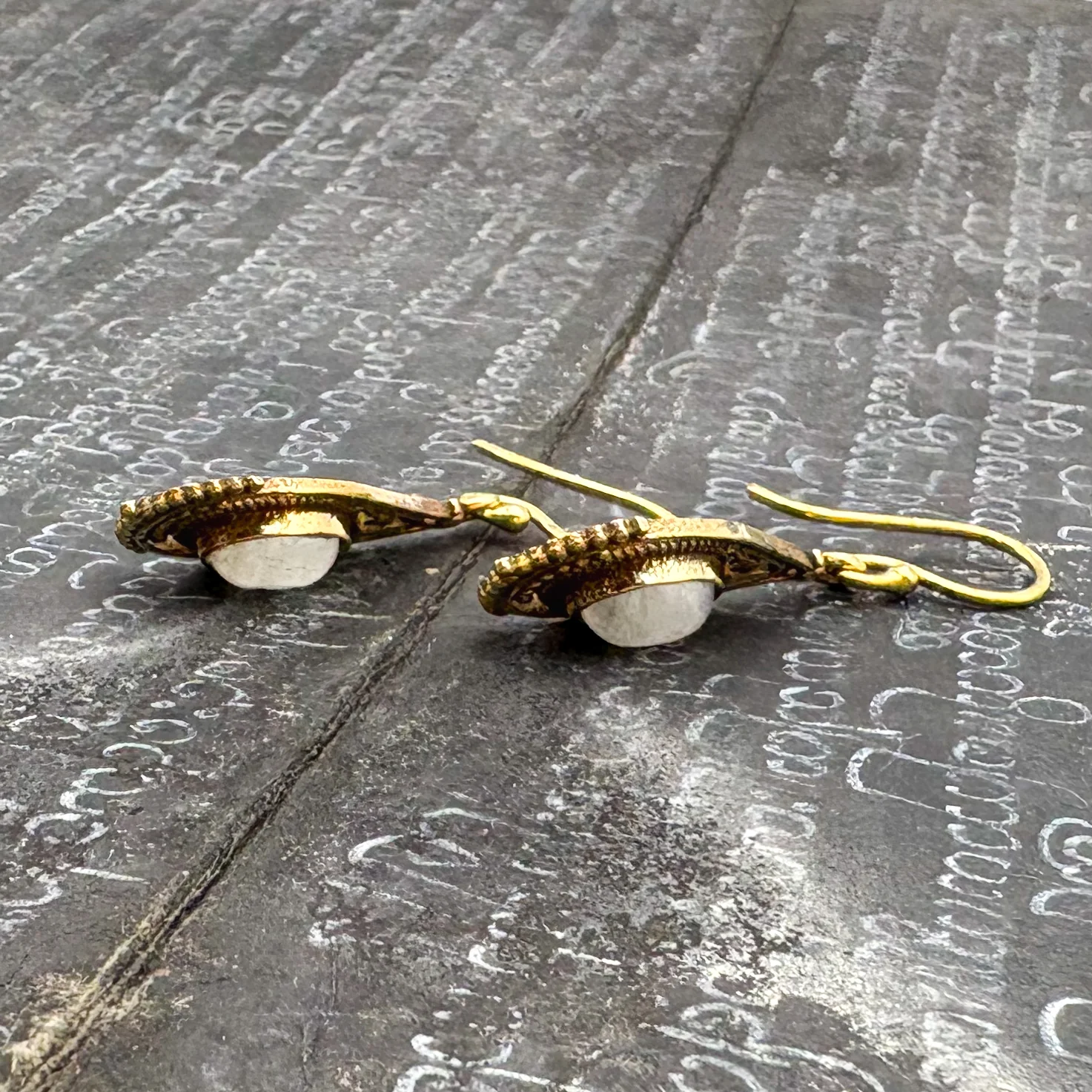Moonstone Fancy Filagree Teardrop Brass Earrings - Image 7