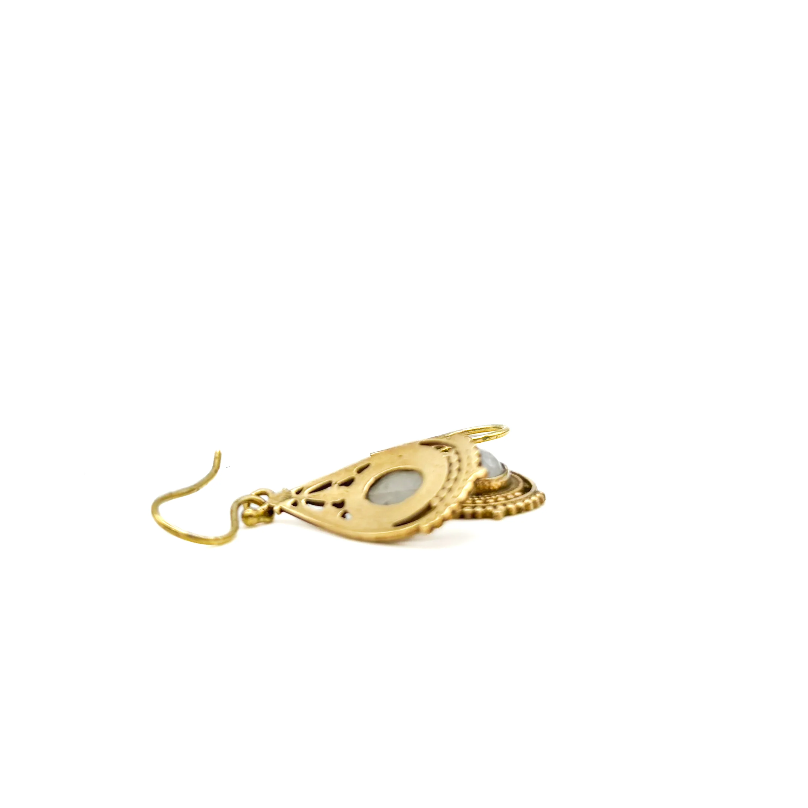 Moonstone Fancy Filagree Teardrop Brass Earrings - Image 9