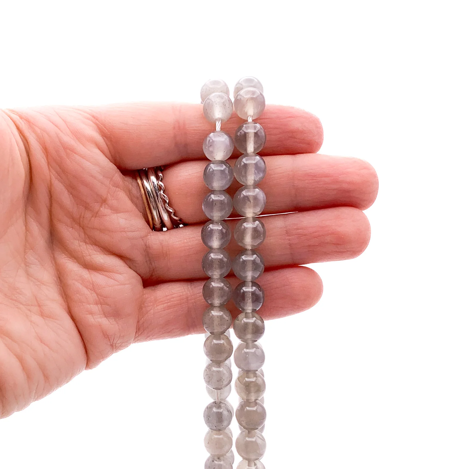 Moonstone Grey 7.5mm Smooth Rounds Bead Strand - Image 9