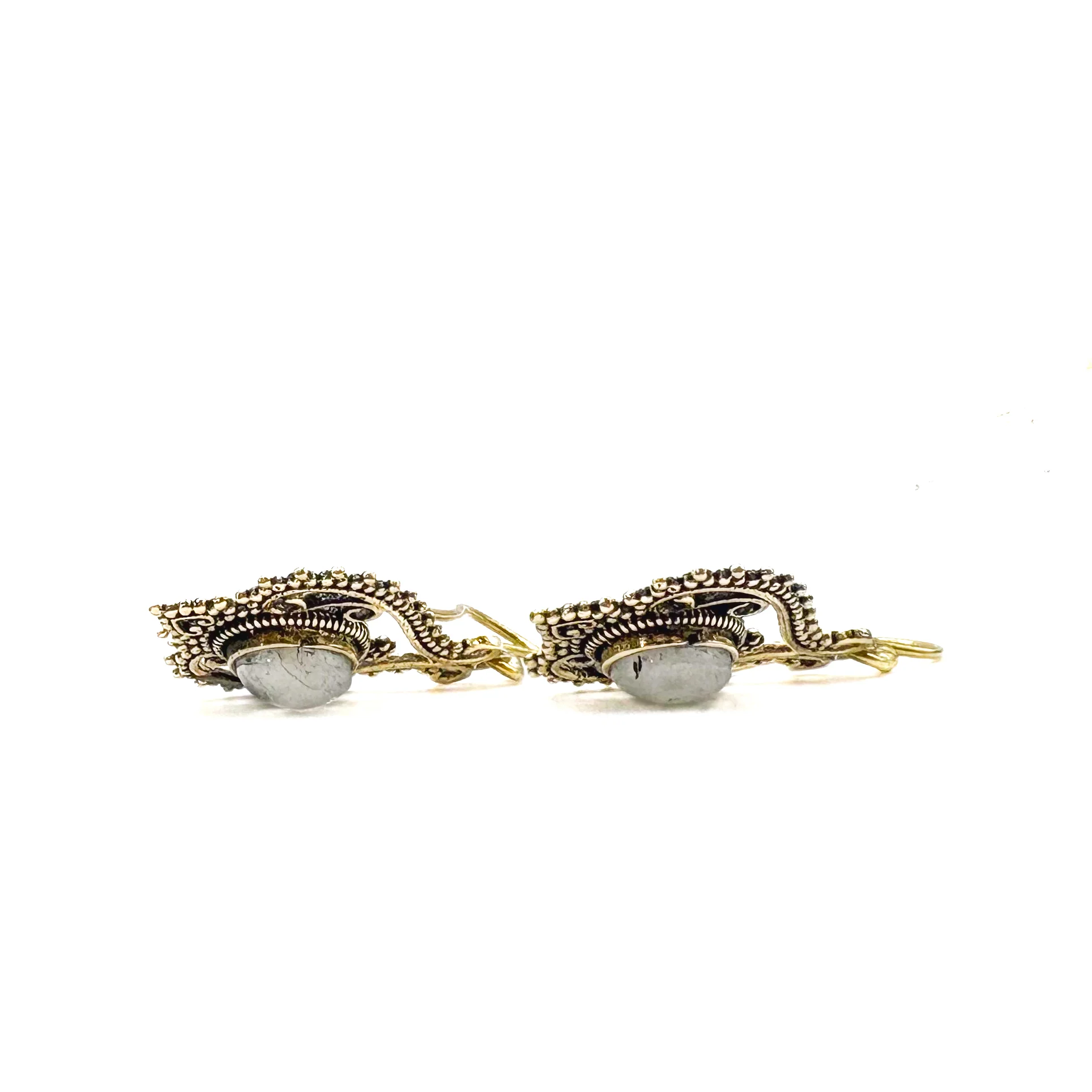 Moonstone Heart Doily Lace Brass Earrings - Image 10