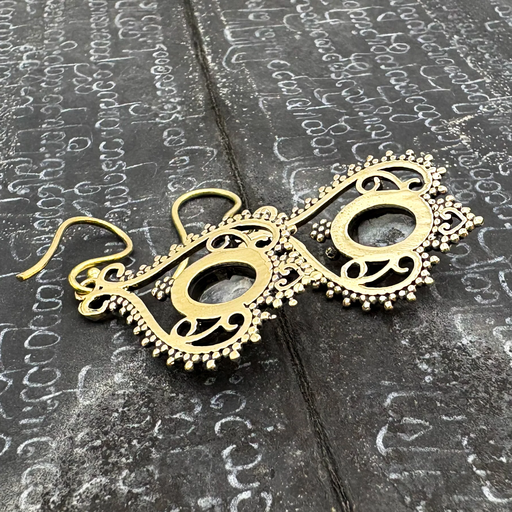 Moonstone Heart Doily Lace Brass Earrings - Image 11