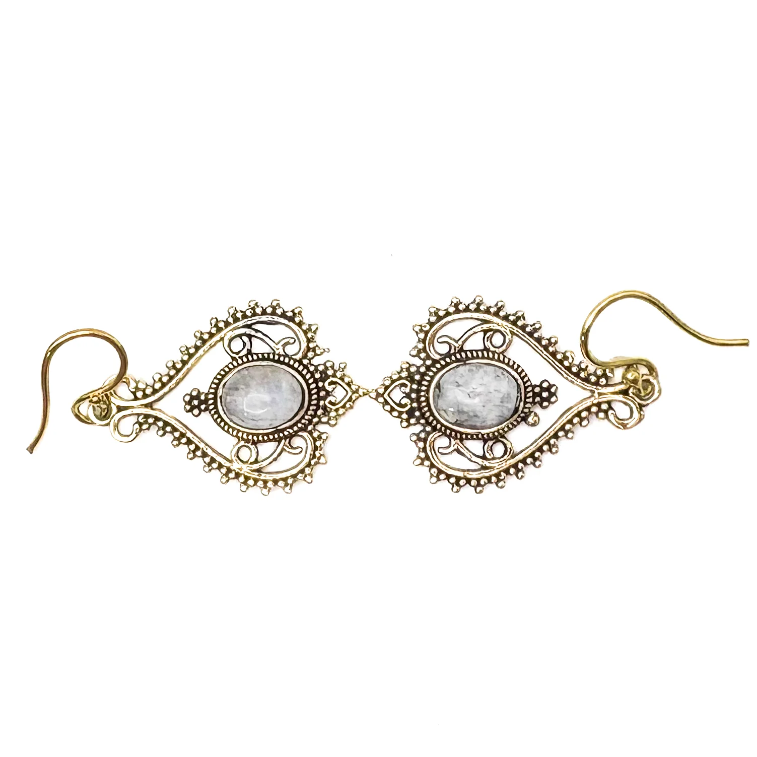 Moonstone Heart Doily Lace Brass Earrings - Image 6