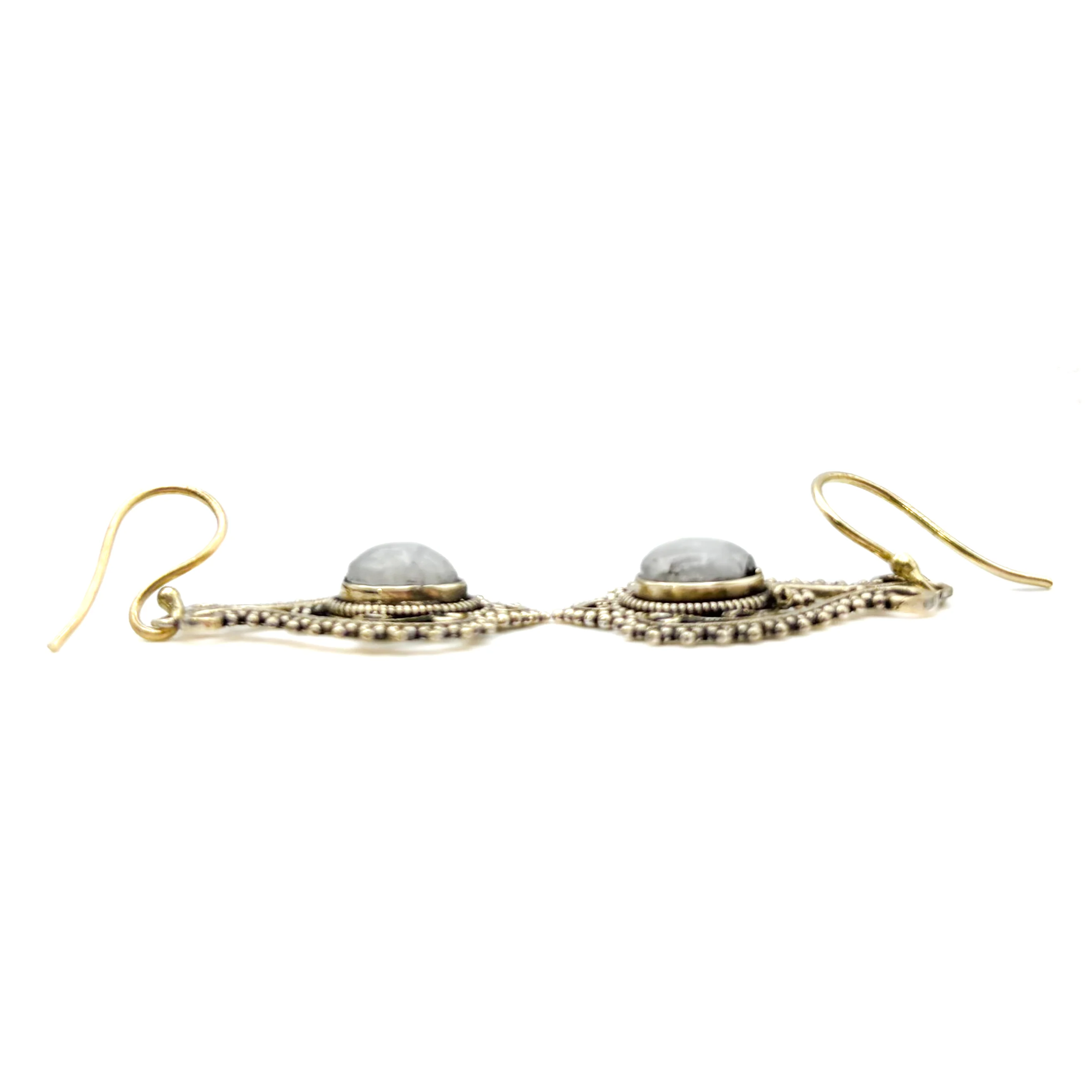 Moonstone Heart Doily Lace Brass Earrings - Image 8