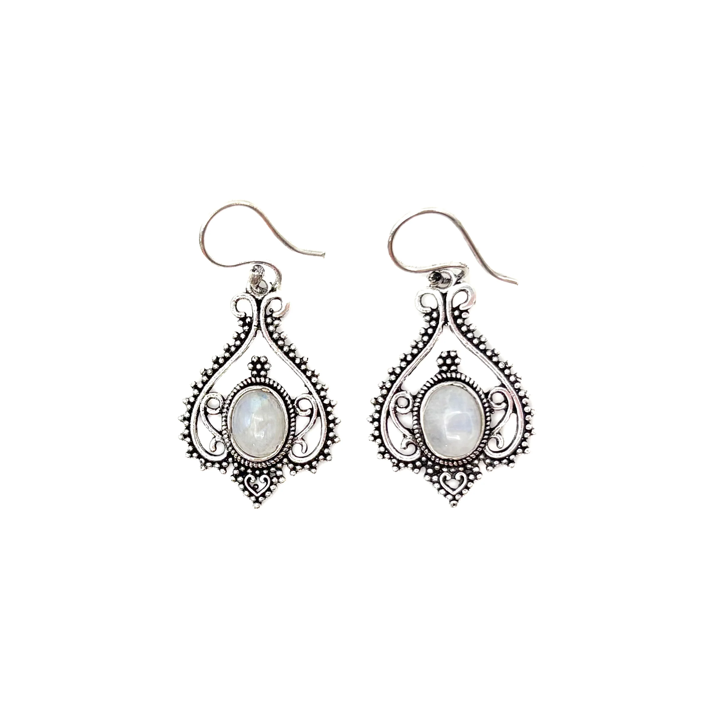 Moonstone Heart Doily Lace White Brass Earrings - Image 2
