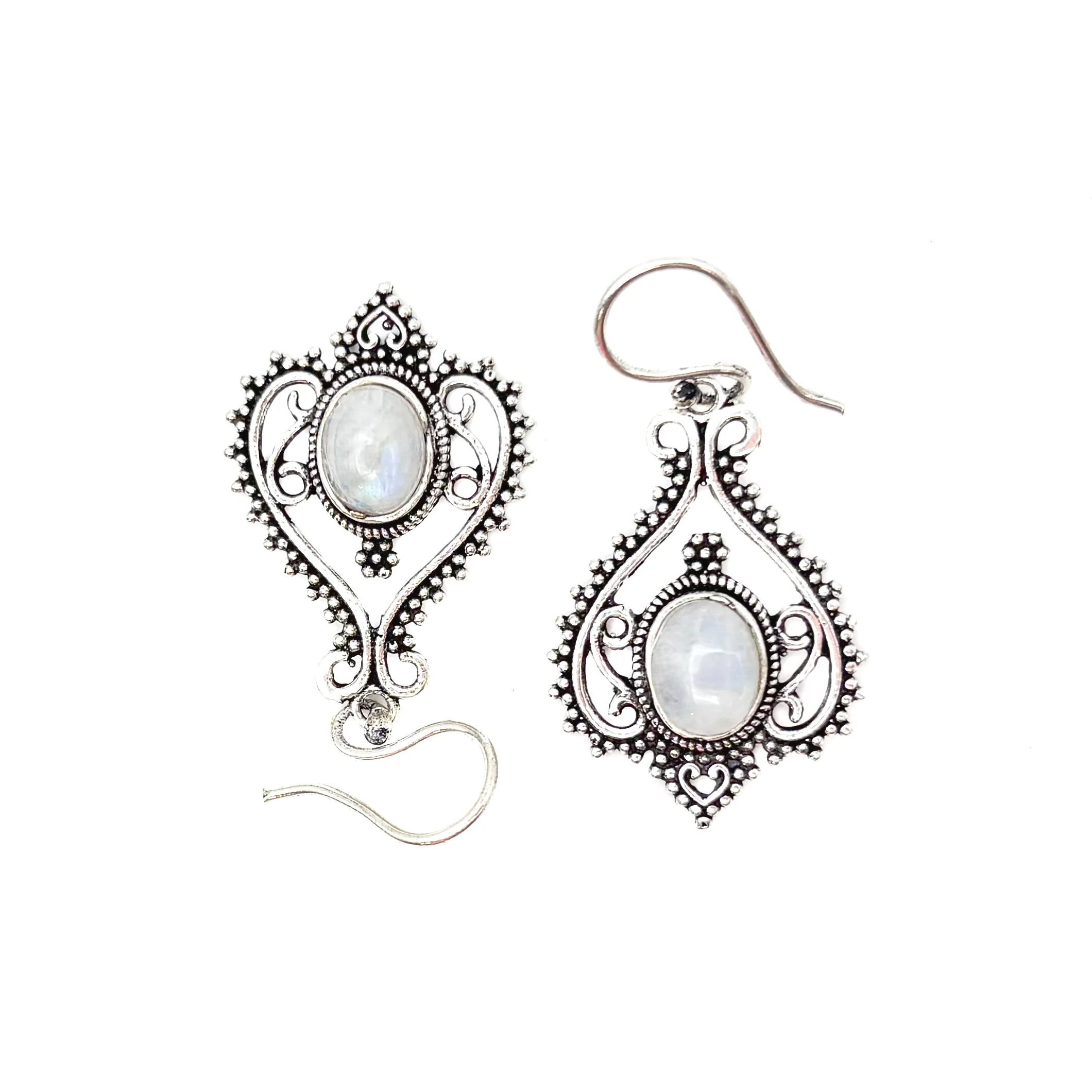 Moonstone Heart Doily Lace White Brass Earrings - Image 4