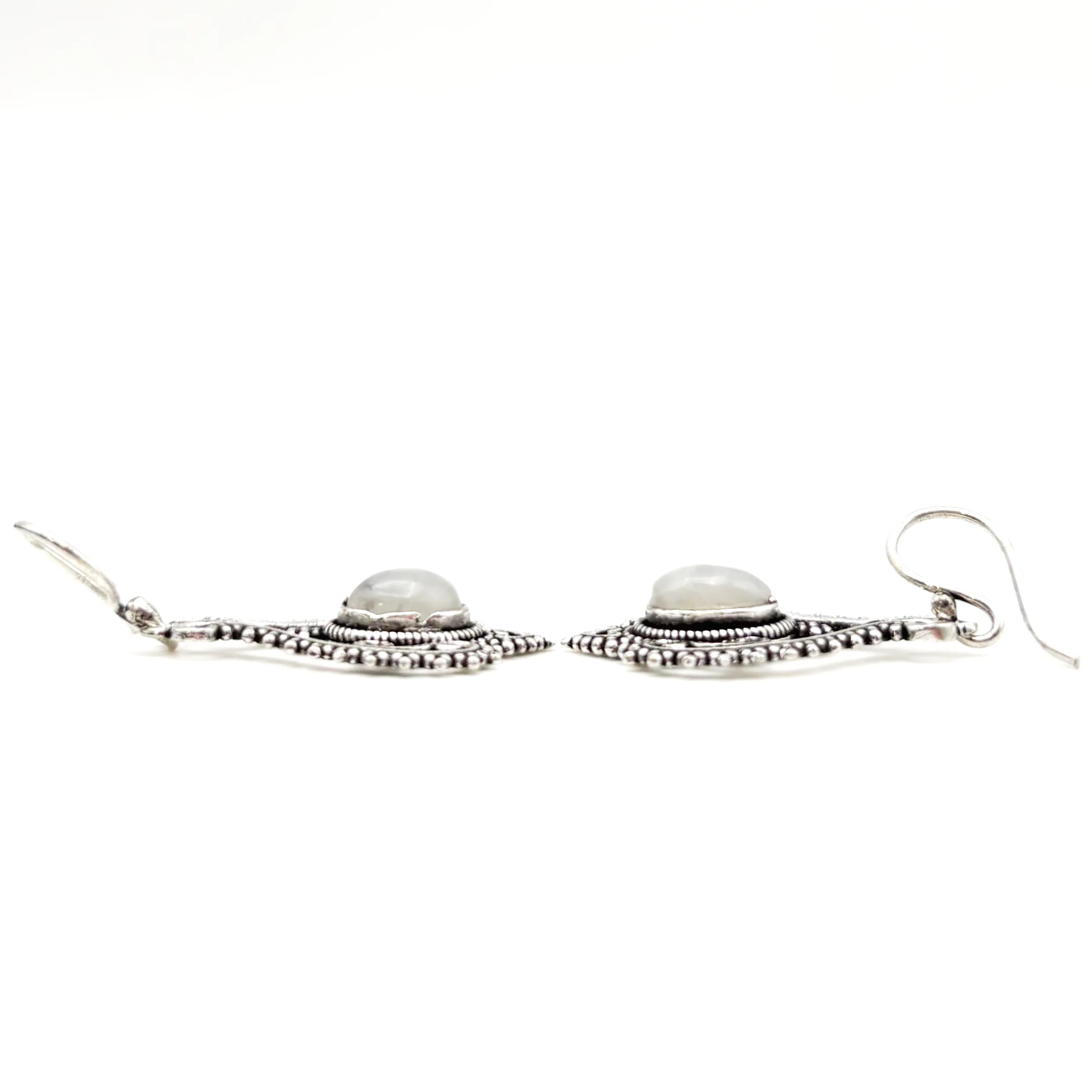 Moonstone Heart Doily Lace White Brass Earrings - Image 7