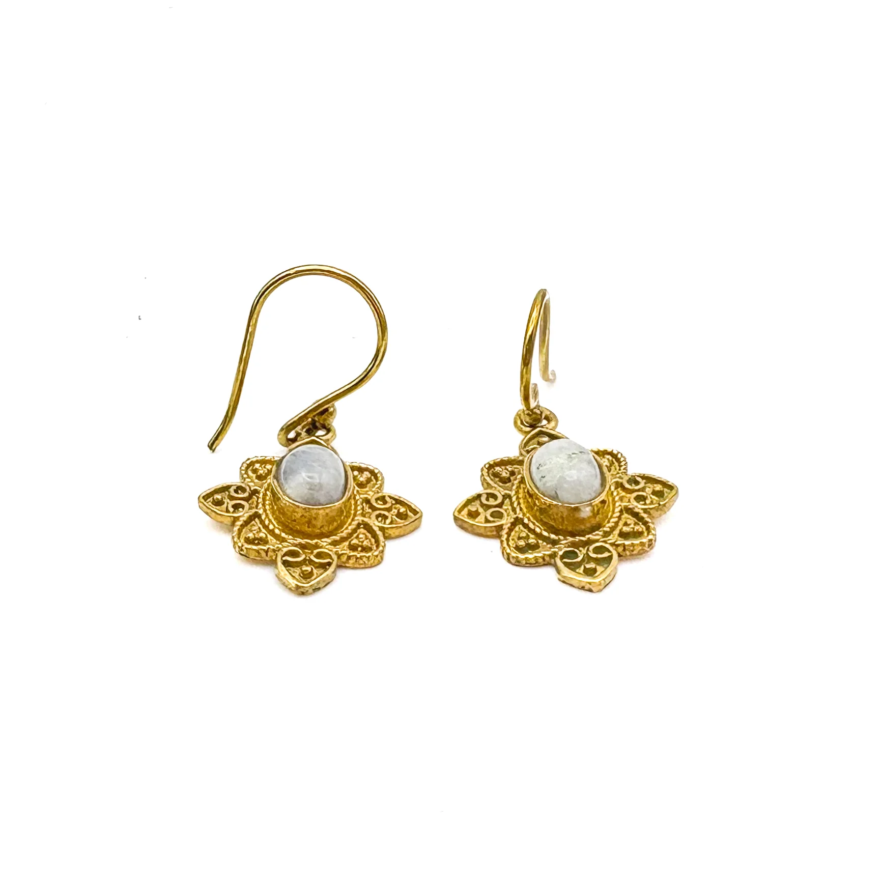 Moonstone Heart Flower Brass Earrings - Image 10
