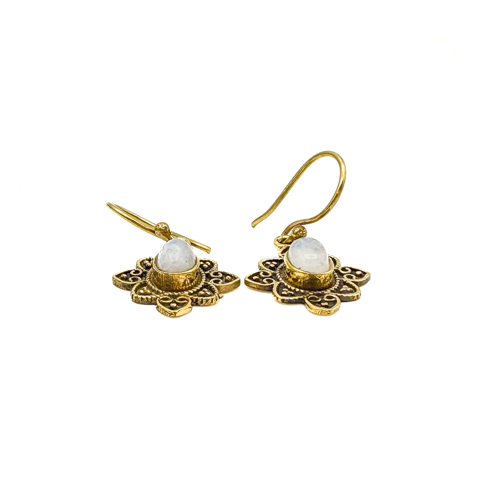 Moonstone Heart Flower Brass Earrings - Image 11