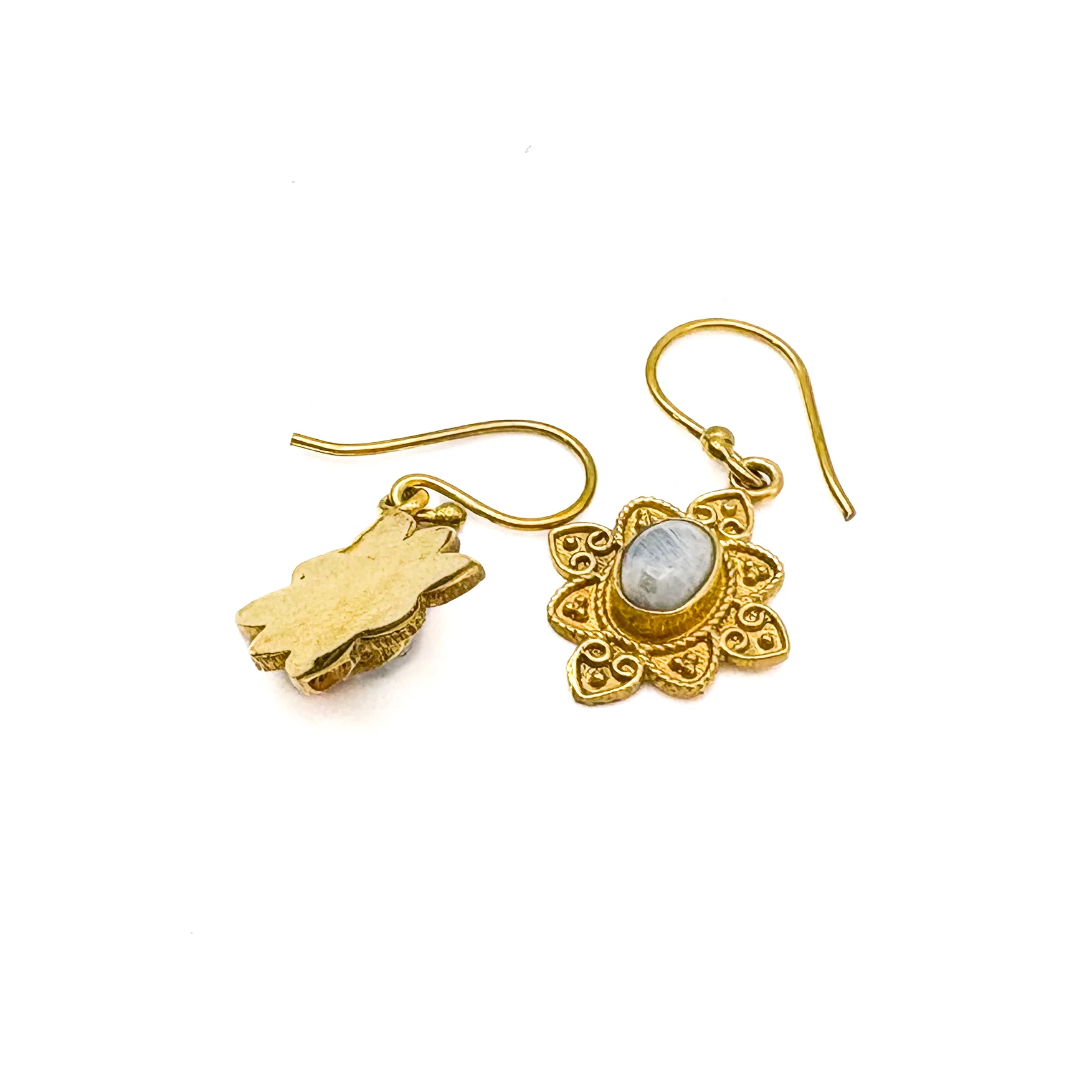 Moonstone Heart Flower Brass Earrings - Image 12