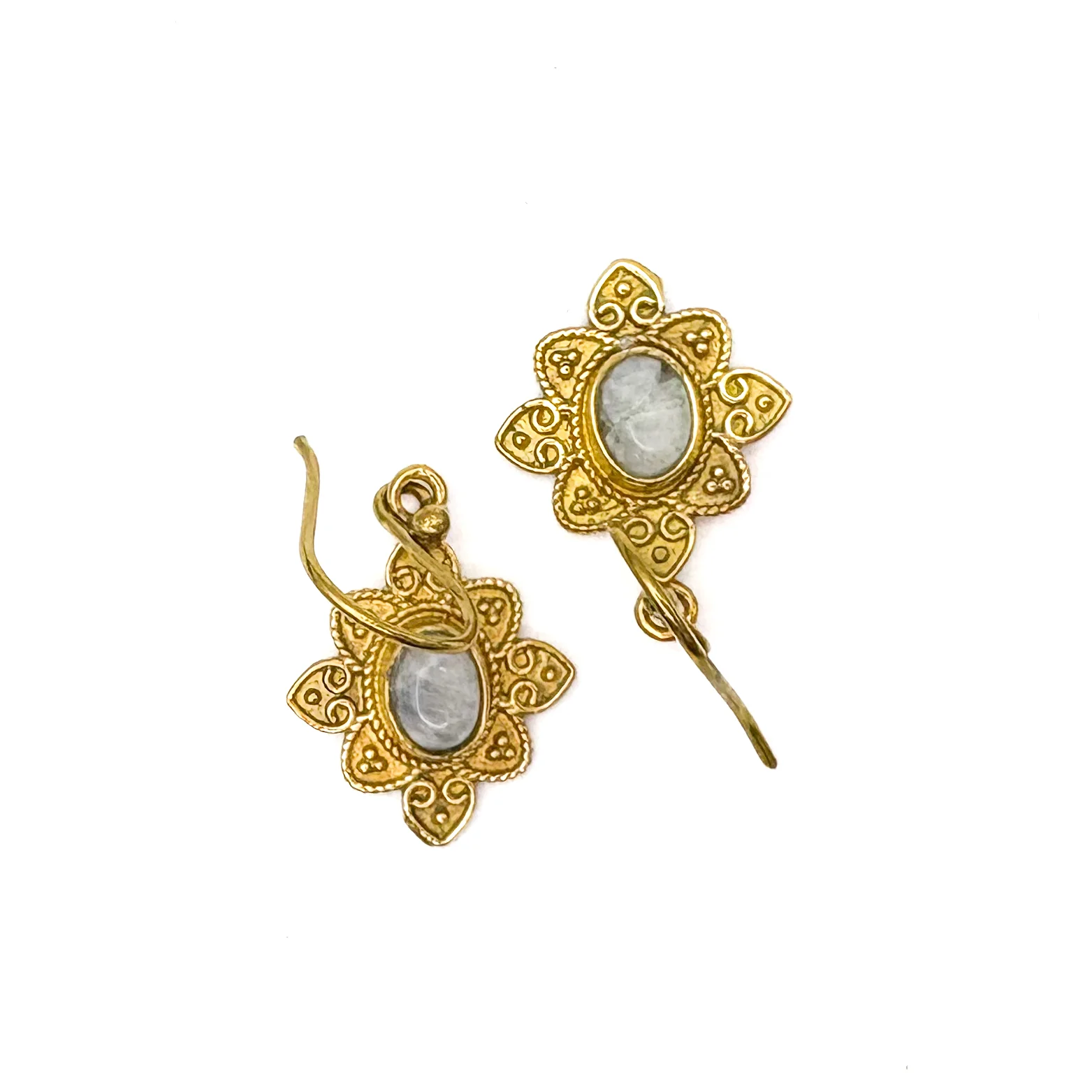 Moonstone Heart Flower Brass Earrings - Image 6