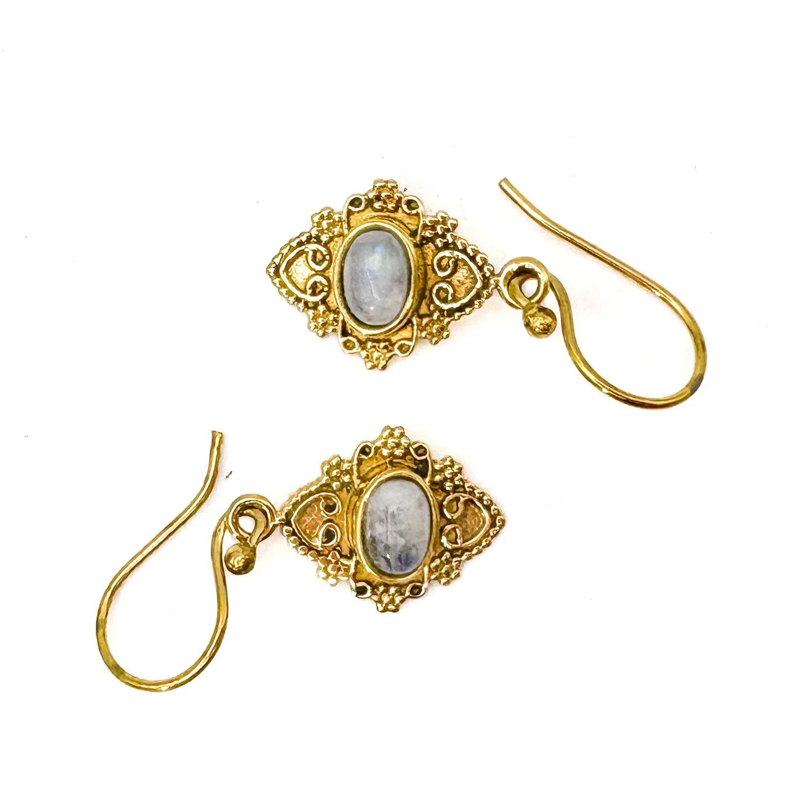 Moonstone Heart Shield Brass Earrings - Image 2