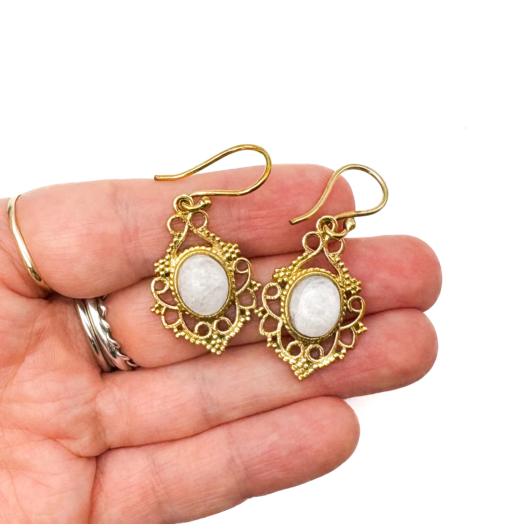 Moonstone Lace-y Swirls Brass Earrings - Image 11