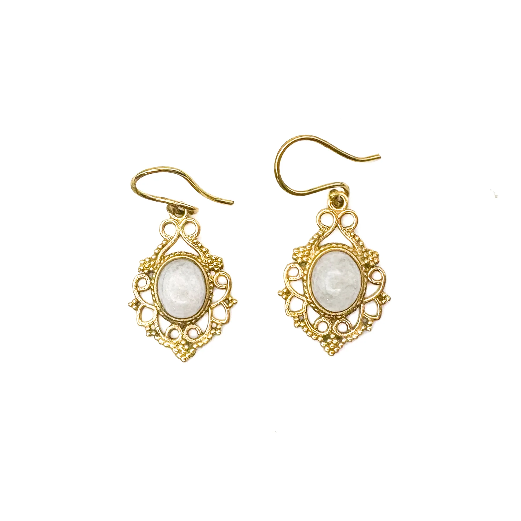Moonstone Lace-y Swirls Brass Earrings - Image 2