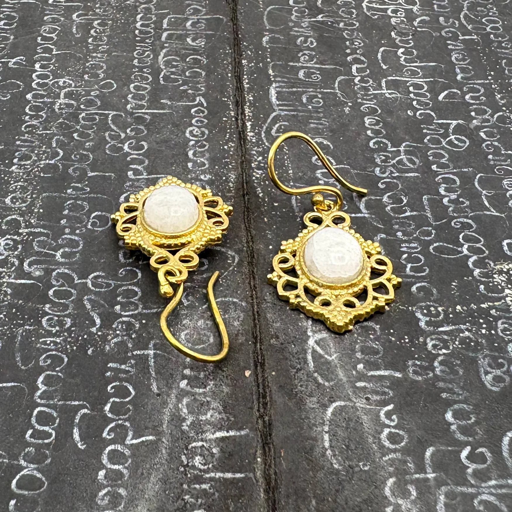 Moonstone Lace-y Swirls Brass Earrings - Image 3