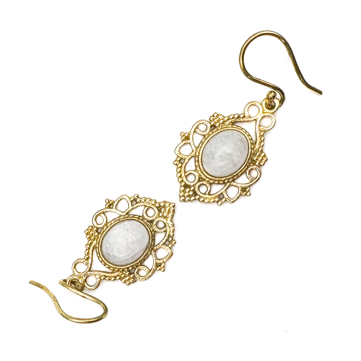 Moonstone Lace-y Swirls Brass Earrings - Image 4