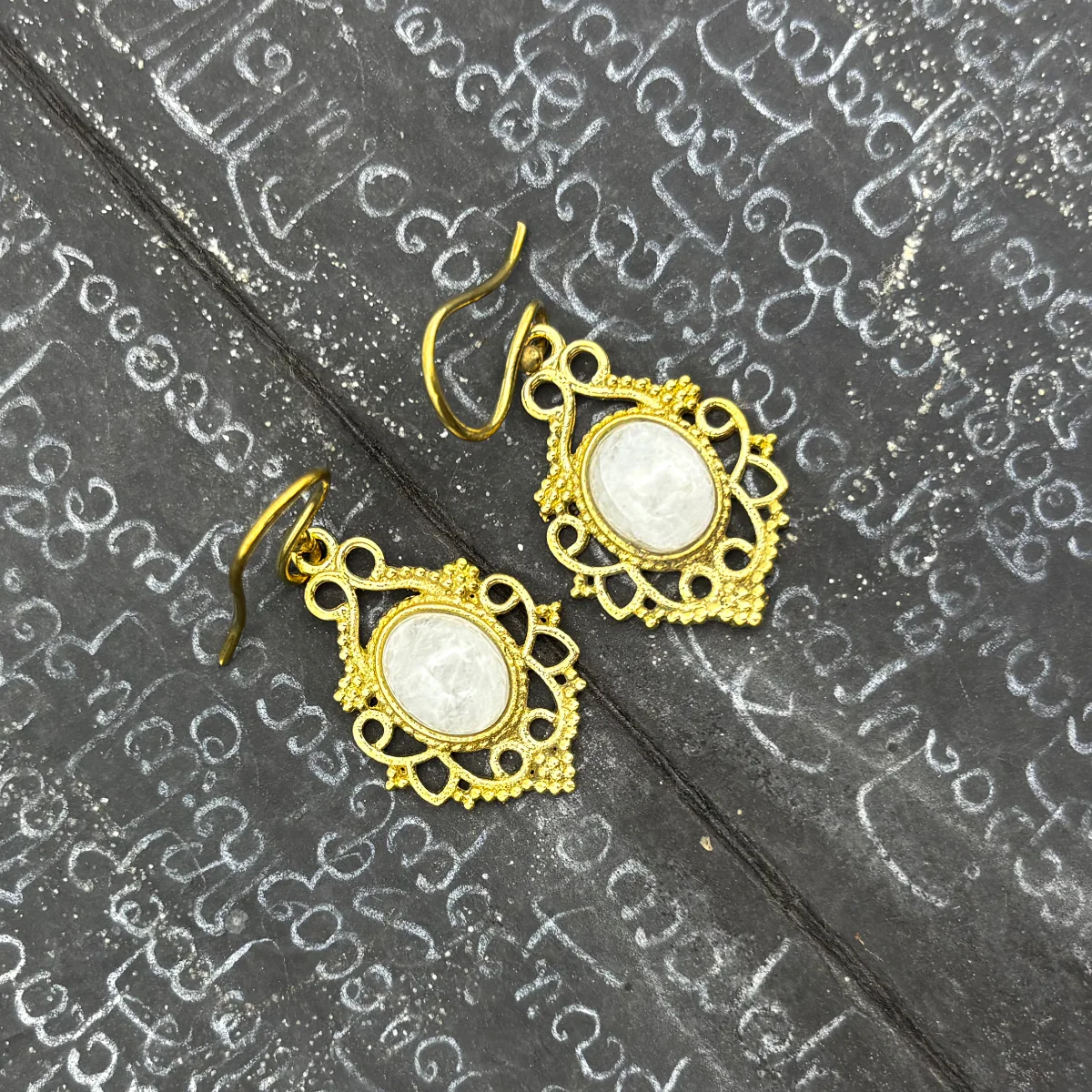 Moonstone Lace-y Swirls Brass Earrings - Image 6