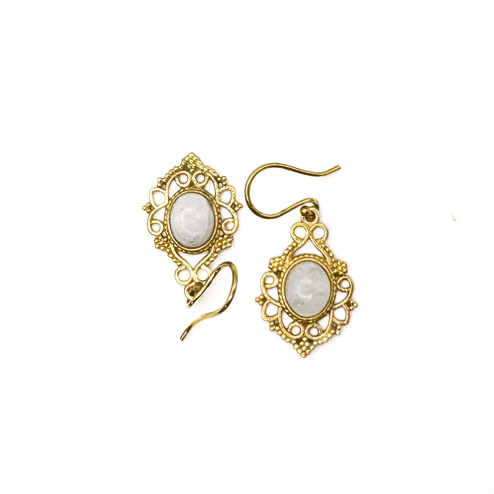 Moonstone Lace-y Swirls Brass Earrings - Image 8