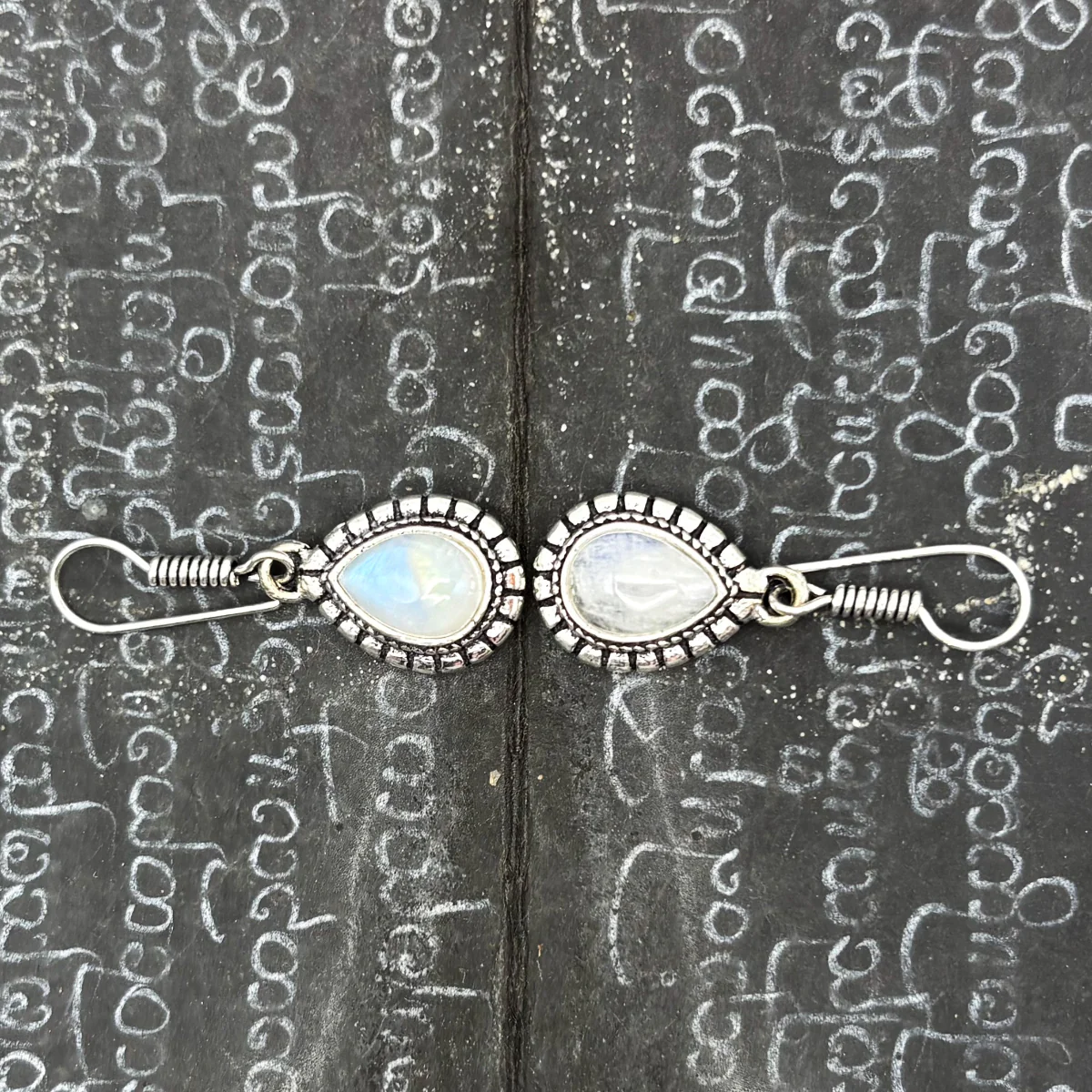 Moonstone Large Teardrop White Brass Earrings - Image 3