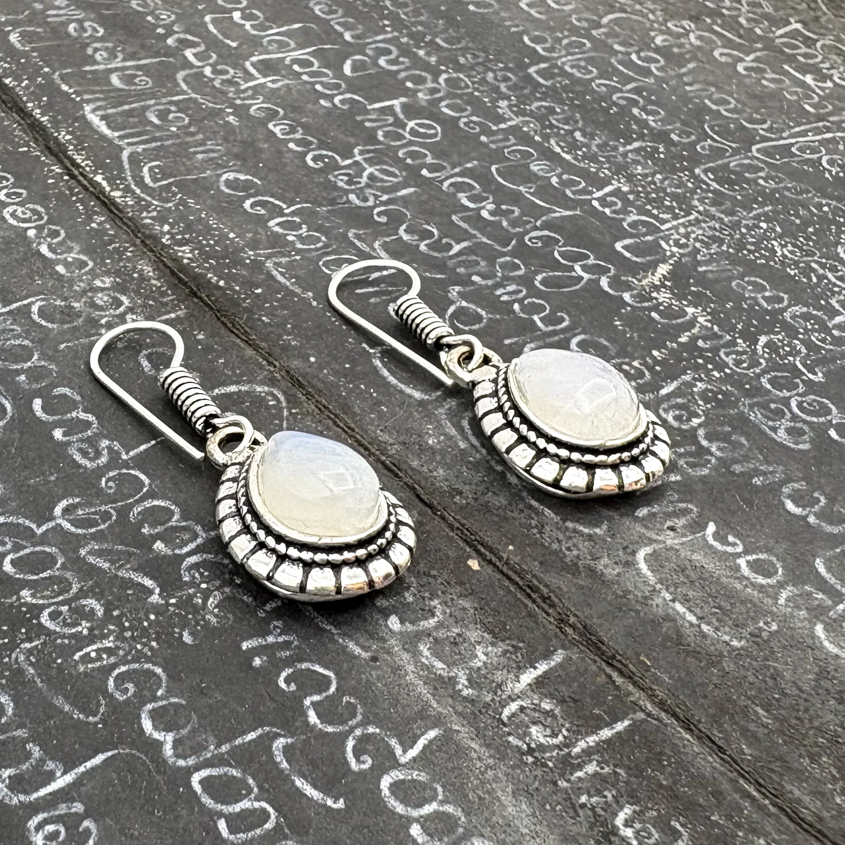 Moonstone Large Teardrop White Brass Earrings - Image 5