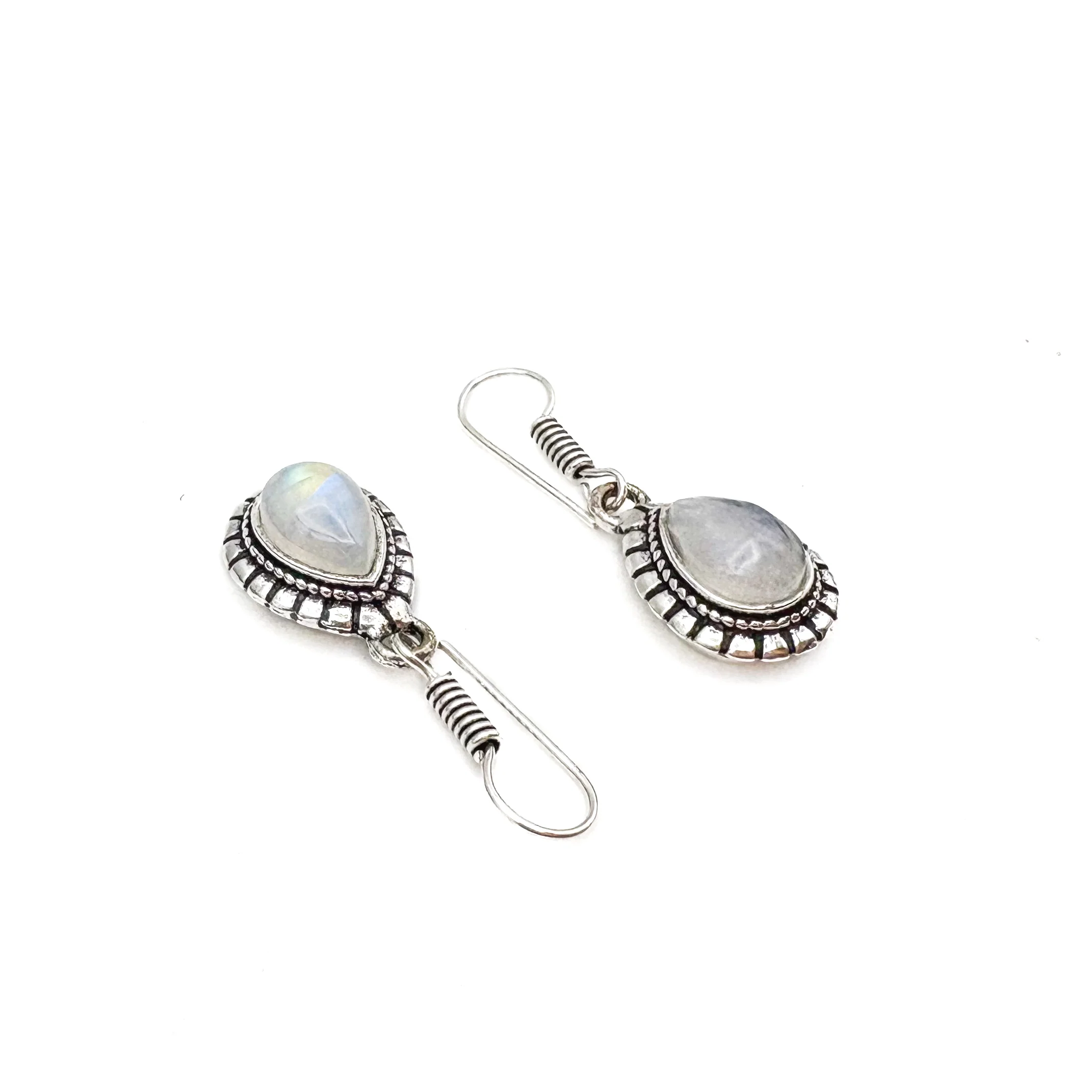 Moonstone Large Teardrop White Brass Earrings - Image 6