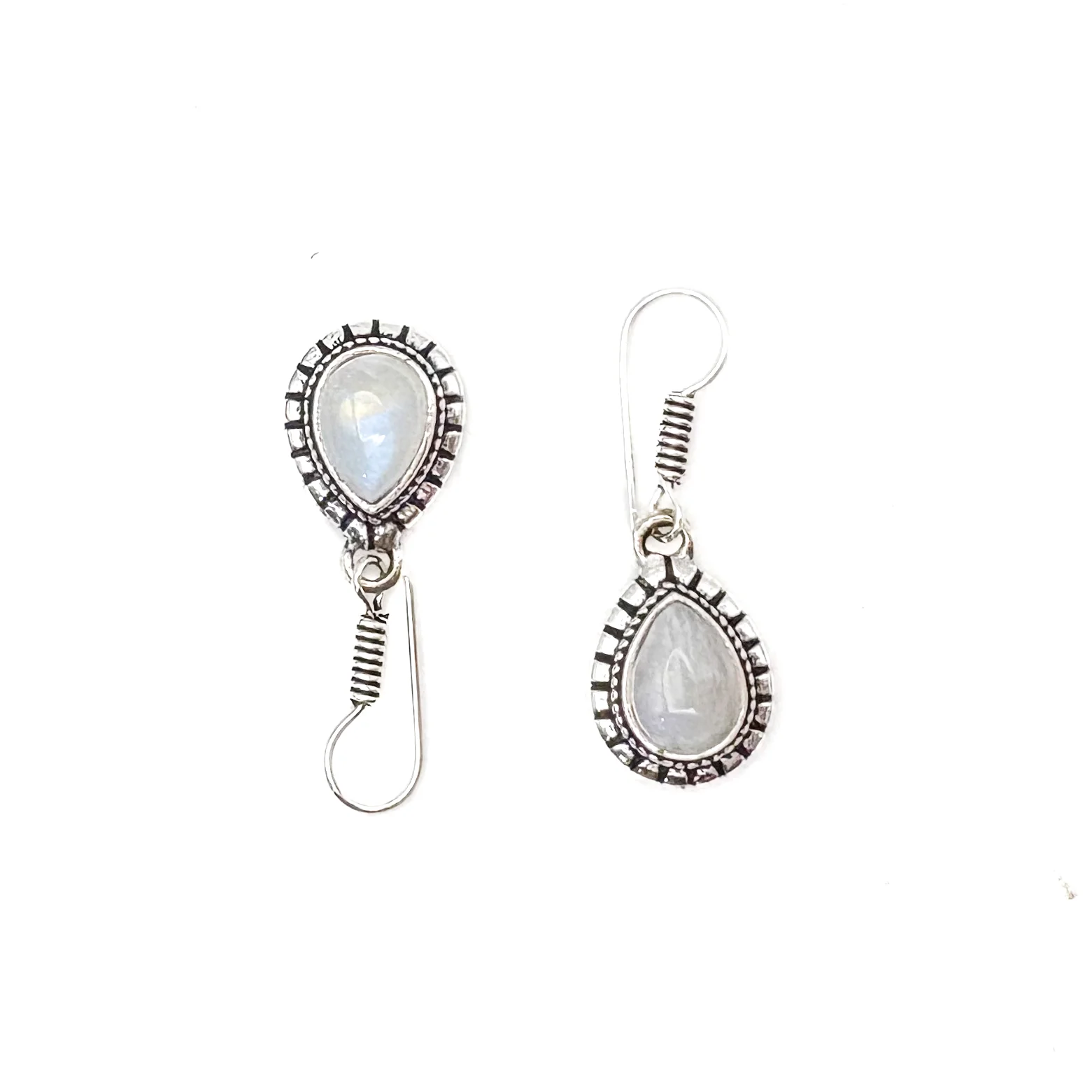 Moonstone Large Teardrop White Brass Earrings - Image 7