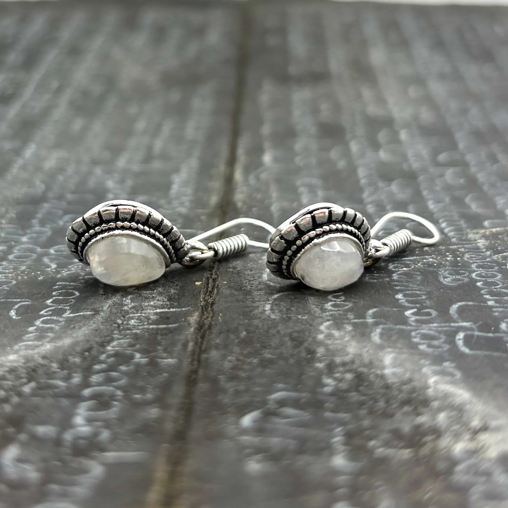 Moonstone Large Teardrop White Brass Earrings - Image 8