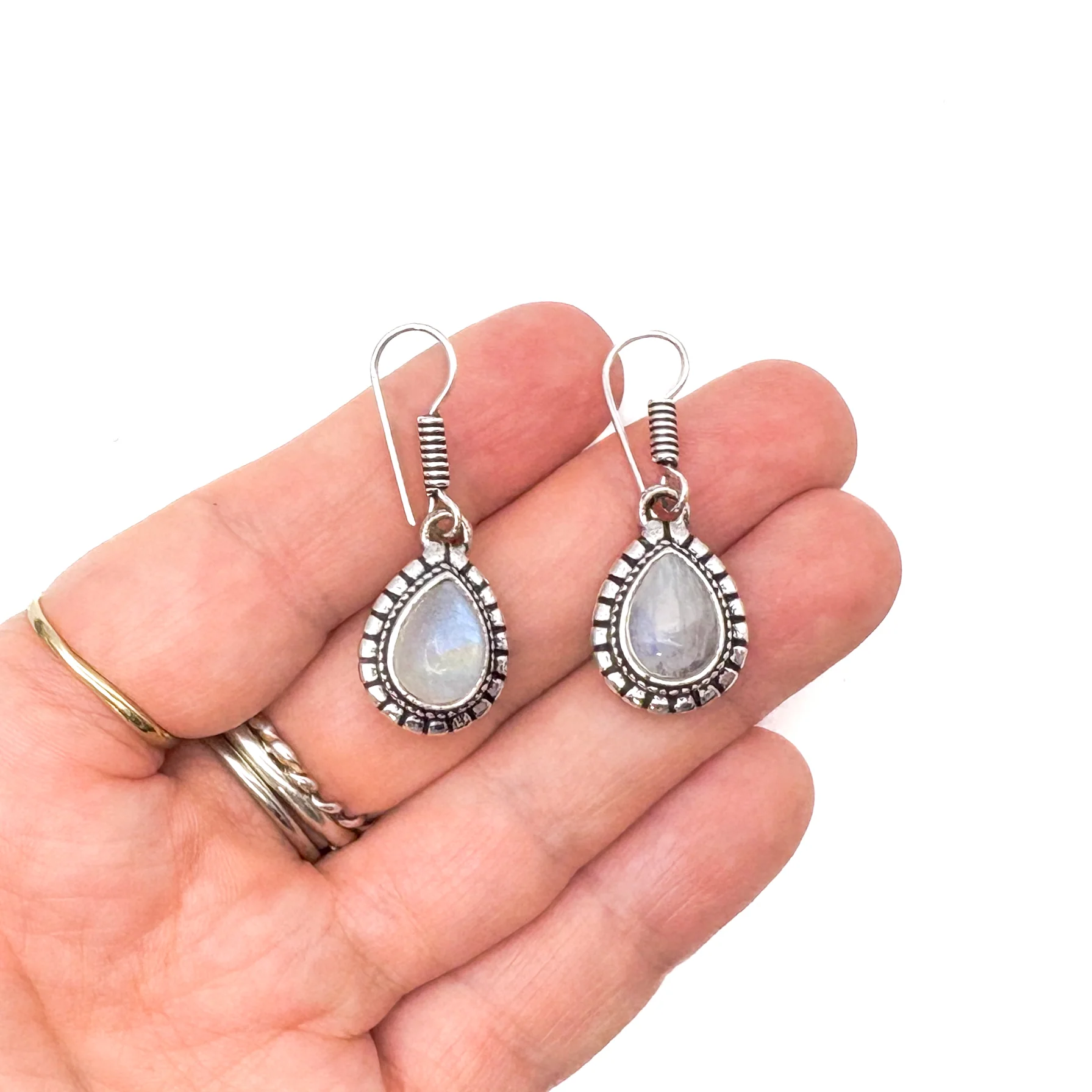 Moonstone Large Teardrop White Brass Earrings - Image 9