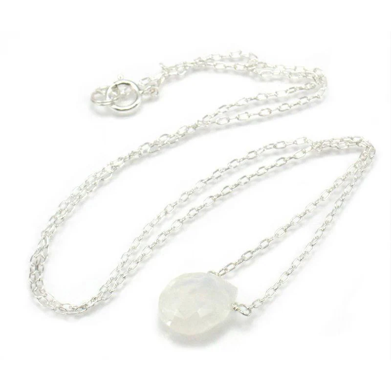 Moonstone Necklace on Sterling Silver Chain and Sterling Silver Spring Ring Clasp - Image 2