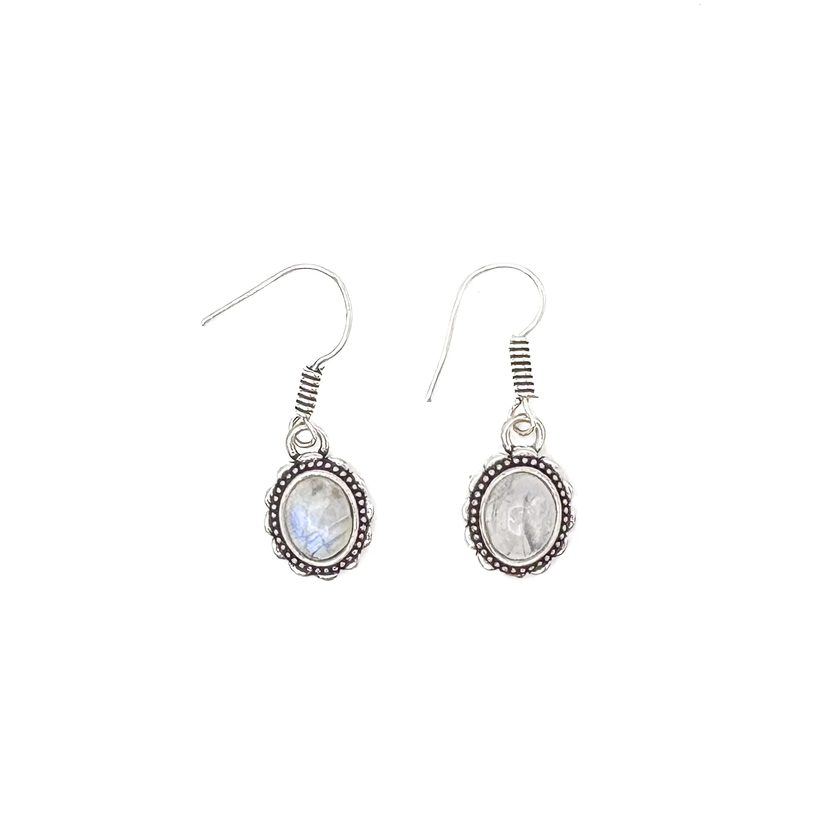 Moonstone Oval Dots White Brass Earrings - Image 2