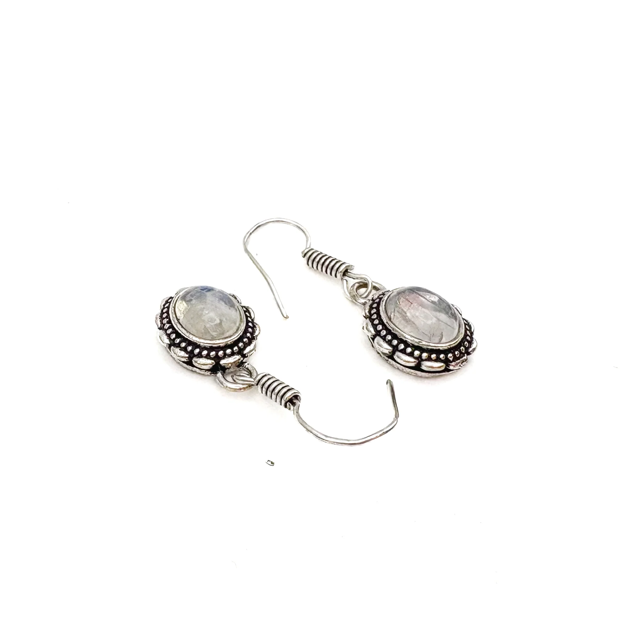 Moonstone Oval Dots White Brass Earrings - Image 4