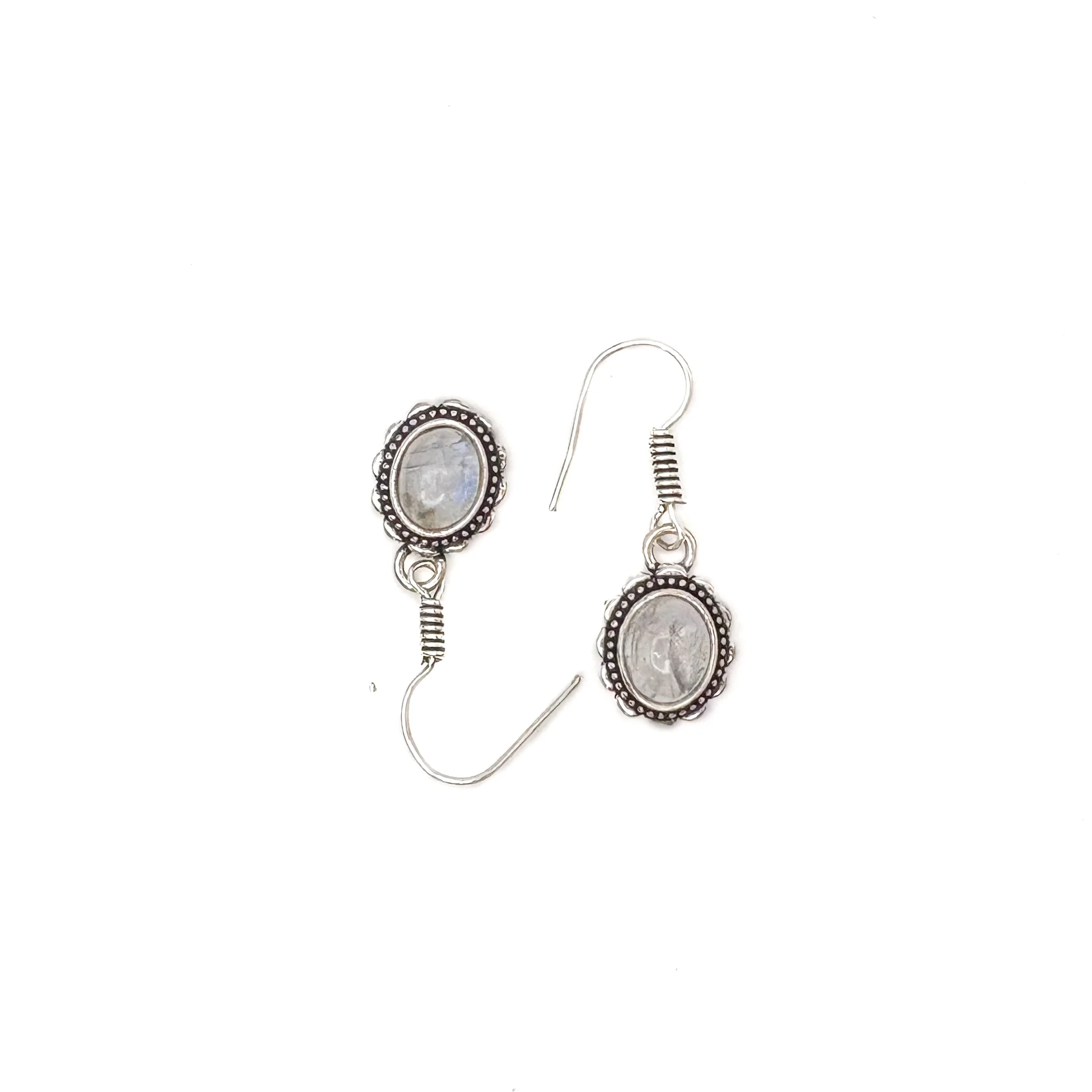 Moonstone Oval Dots White Brass Earrings - Image 6
