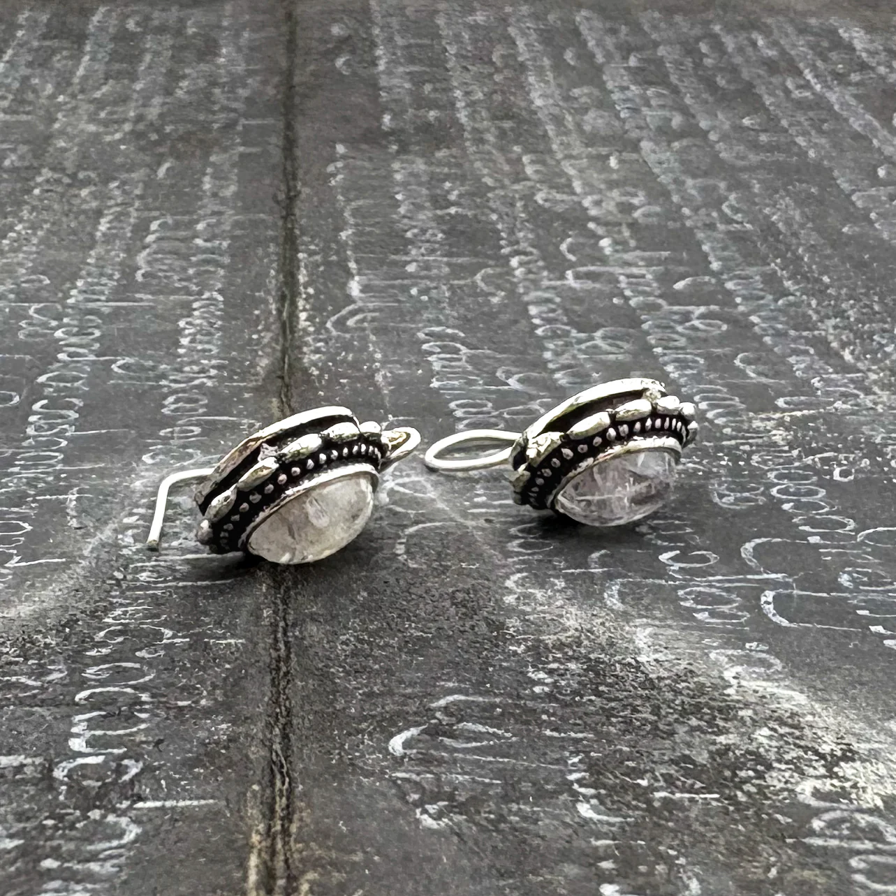 Moonstone Oval Dots White Brass Earrings - Image 7