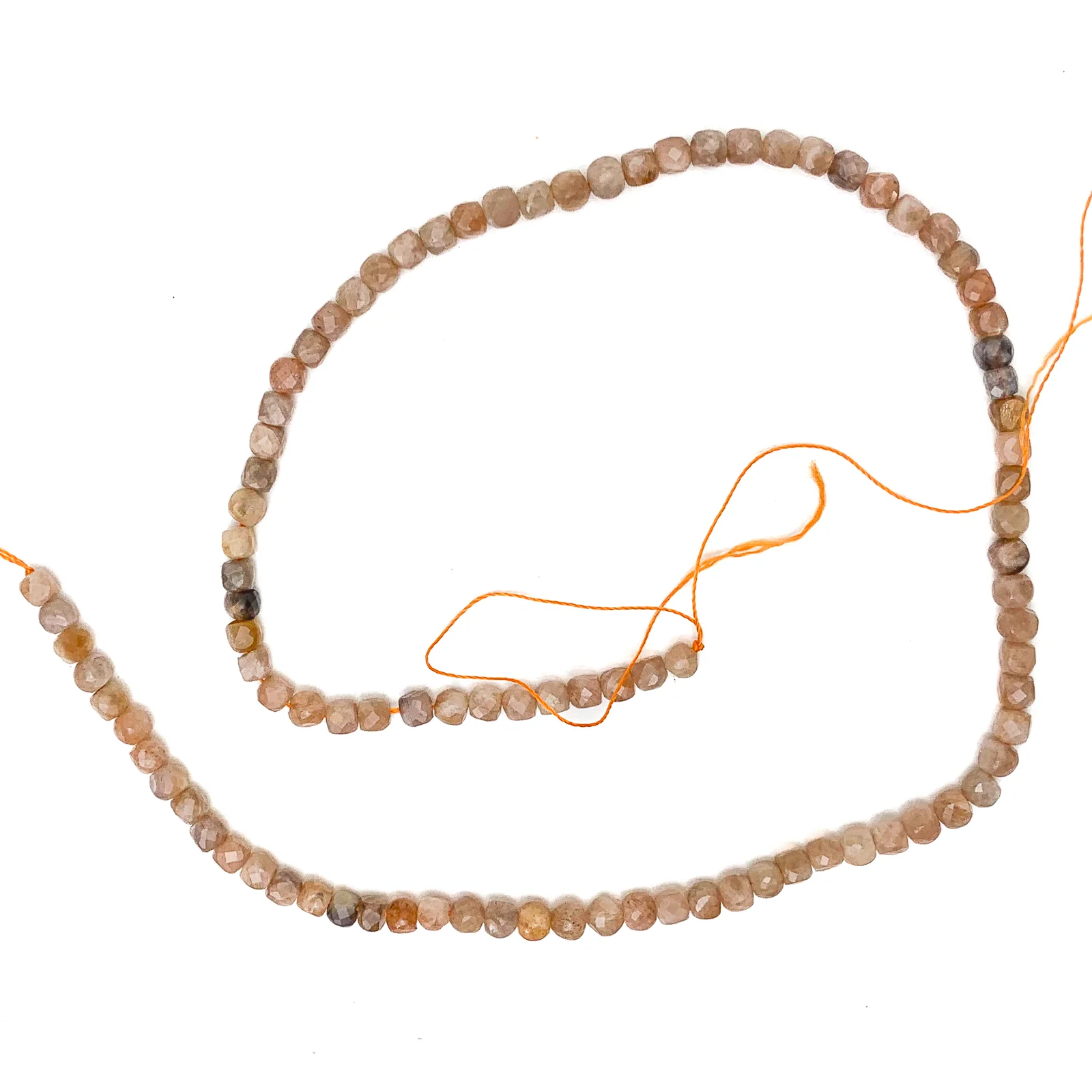 Moonstone Peach / Grey 4.5mm Faceted Cubes Bead Strand - Image 2
