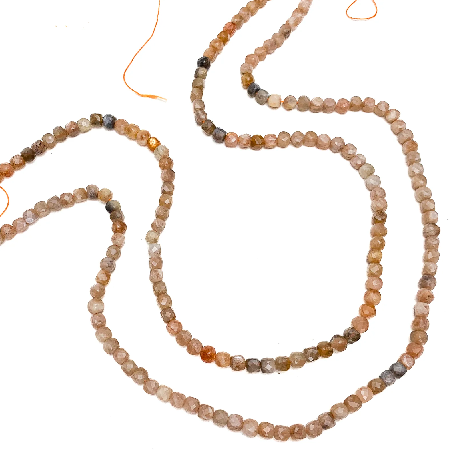 Moonstone Peach / Grey 4.5mm Faceted Cubes Bead Strand - Image 4