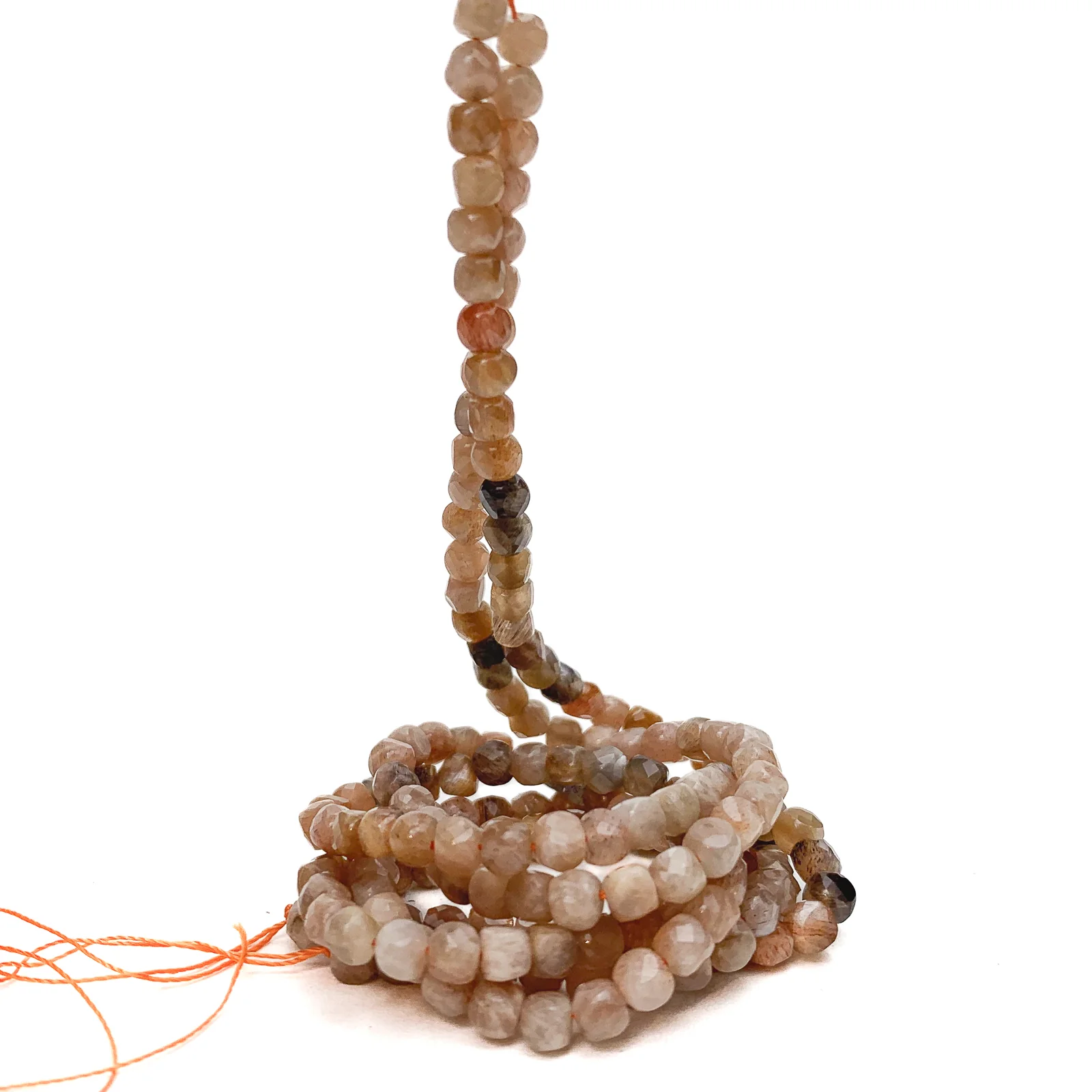 Moonstone Peach / Grey 4.5mm Faceted Cubes Bead Strand - Image 5